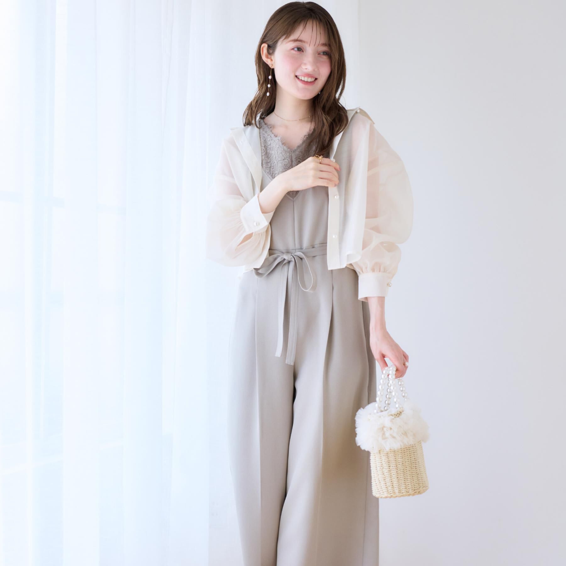 Couture broach「【洗える・オシャレな透け感】パール調ボタンシアーシャツ」|シャツ・ブラウス|