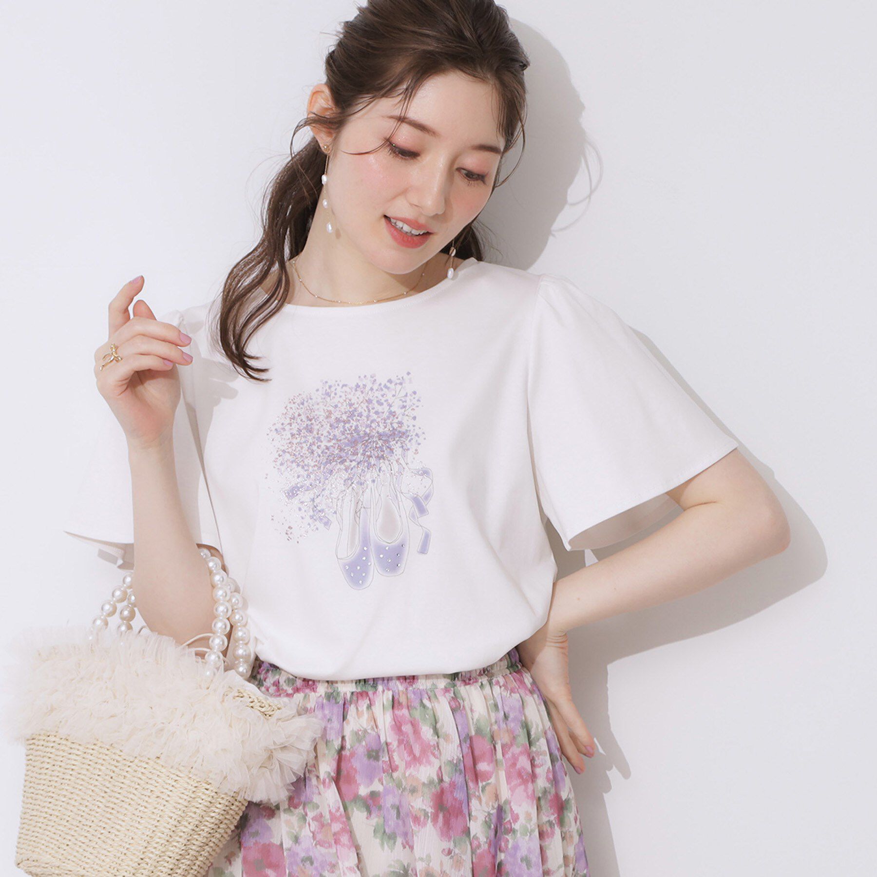 Couture broach「【接触冷感・UVカット】トゥシューズプリントTシャツ」|Tシャツ・カットソー|