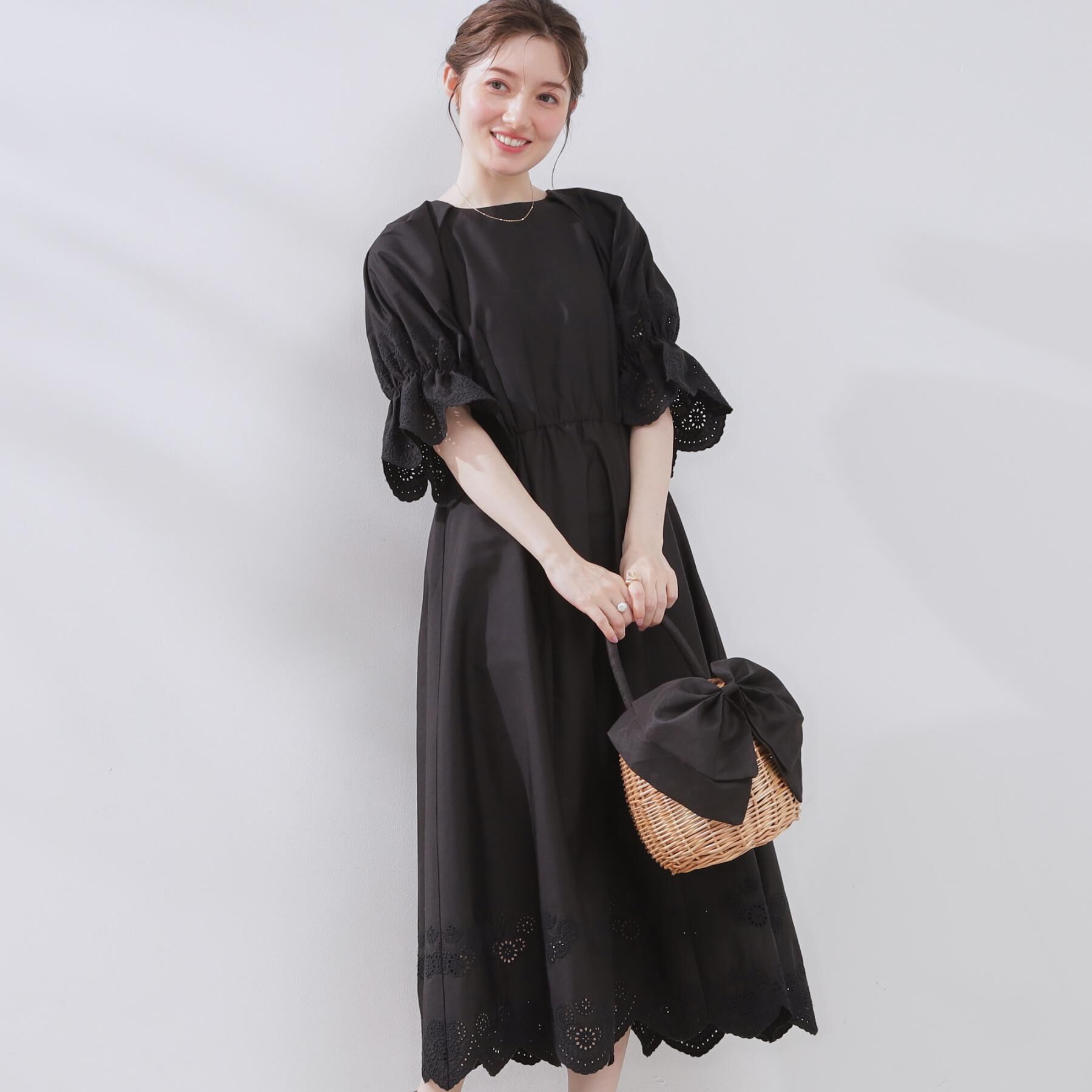 Couture broach「【きれいめ・二の腕カバー】エシカルコットン エンブロドルマンワンピース」|ワンピース|