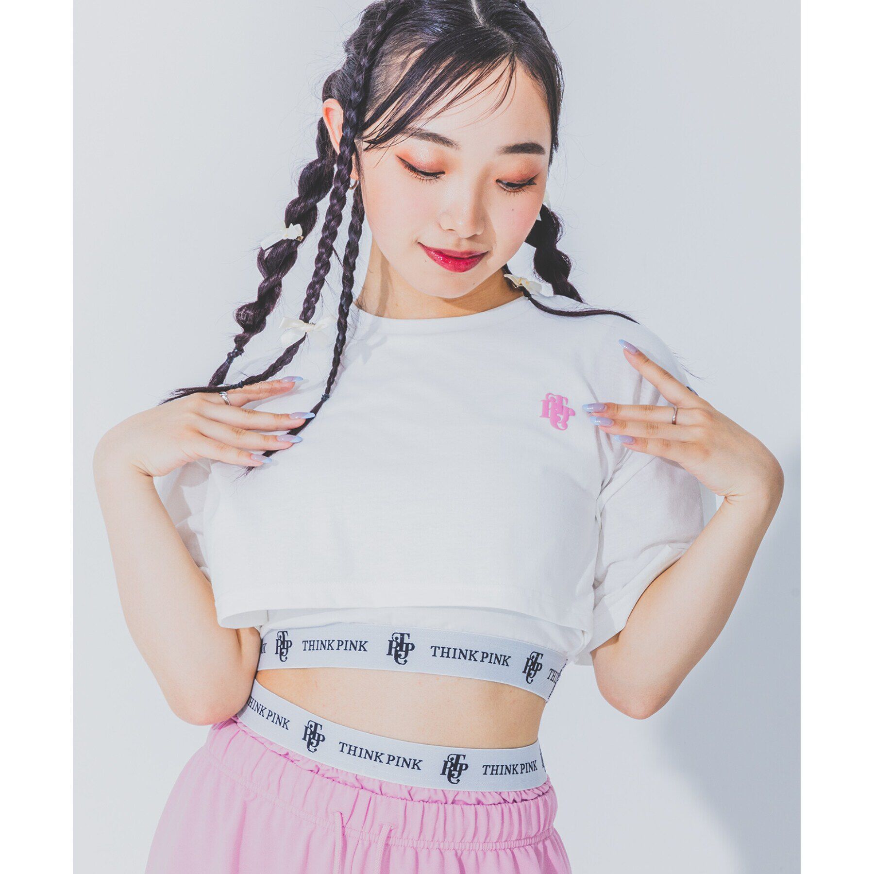 PINK-latte「【るーつくコラボ】フェイクレイヤードTシャツ」|Tシャツ・カットソー|オフホワイト(003