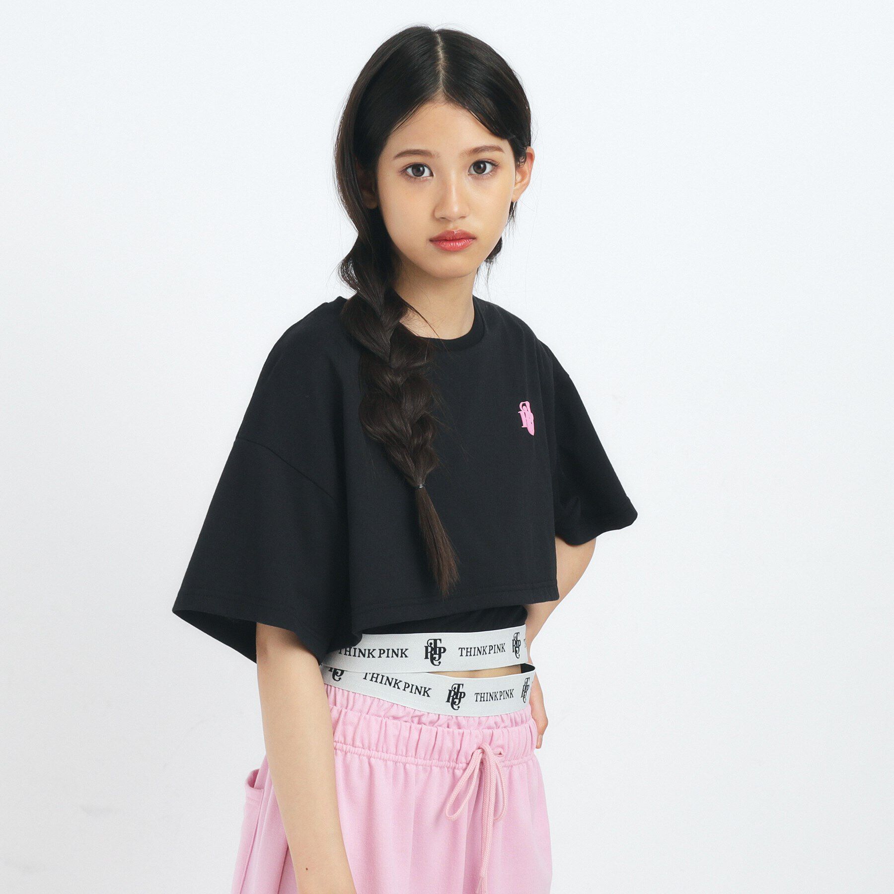 PINK-latte「【るーつくコラボ】フェイクレイヤードTシャツ」|Tシャツ・カットソー|ブラック(019)