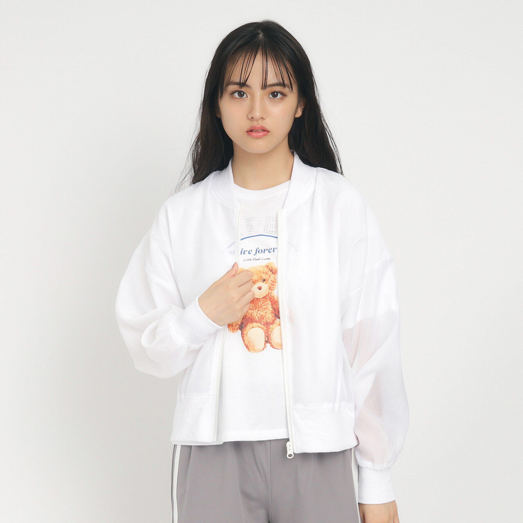 PINK-latte「【ニコラ10月号掲載】秋まで着れる！シアーブルゾン」|ブルゾン・スタジャン|オフホワイト(003