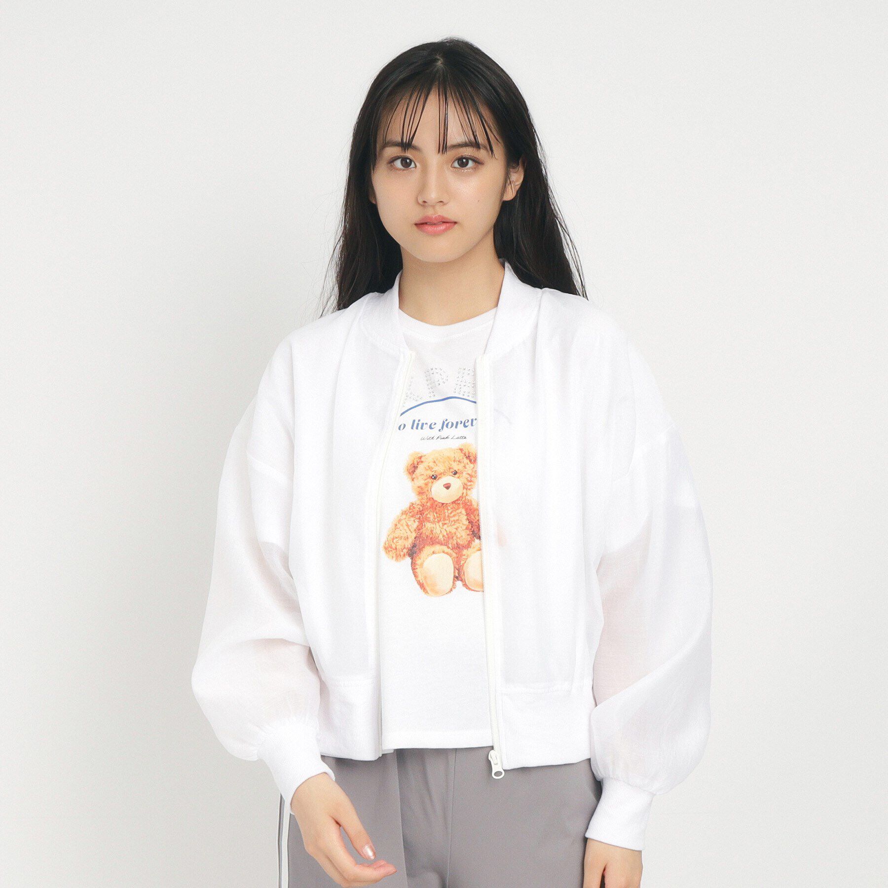 PINK-latte「【ニコラ10月号掲載】秋まで着れる！シアーブルゾン」|ブルゾン・スタジャン|