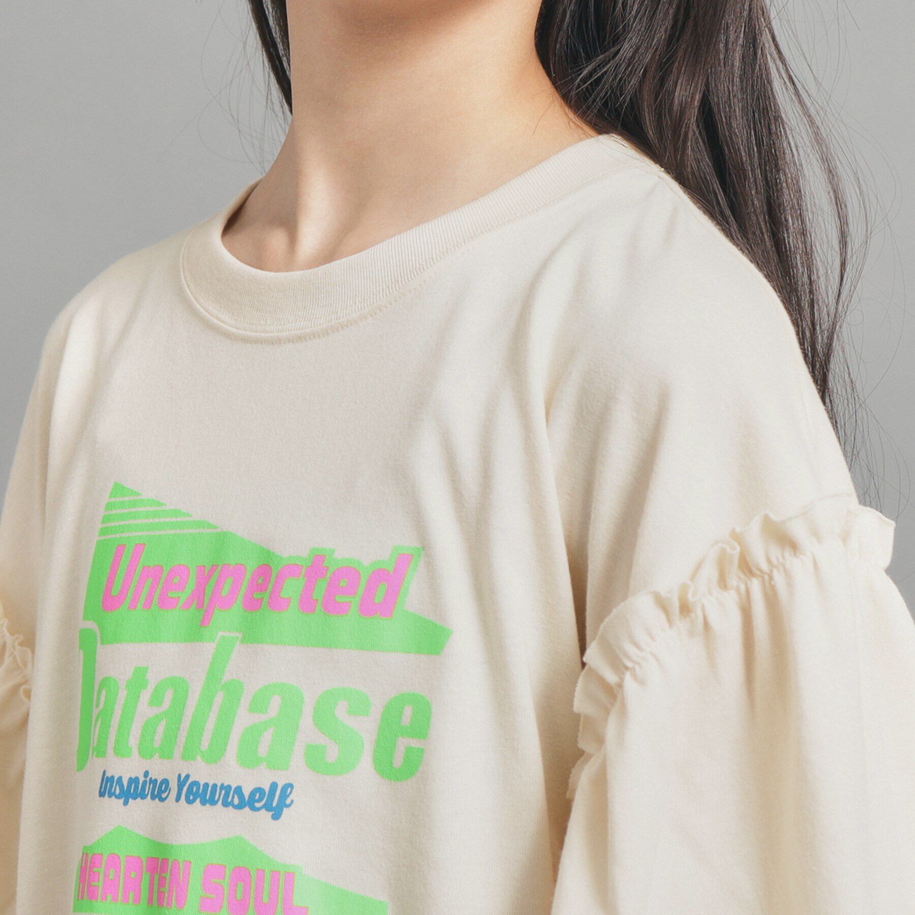 PINK-latte「【130cmあり】ミニフリル付きボリューム袖Tシャツ」|Tシャツ・カットソー|