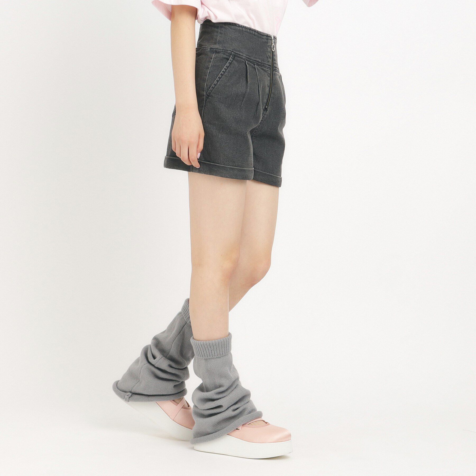 PINK-latte「【130cmあり】リングジップデニムショートパンツ」|キュロット|