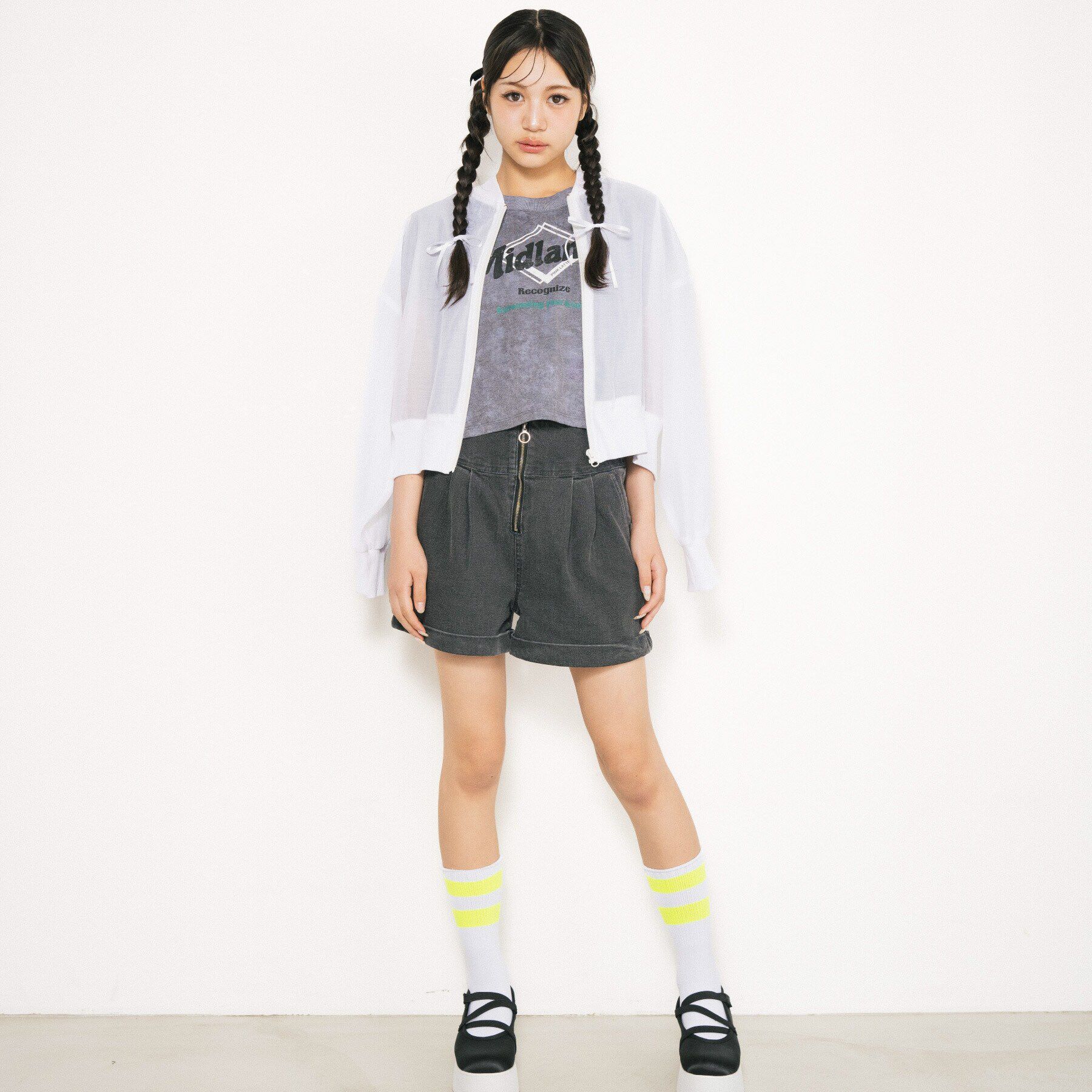 PINK-latte「【130cmあり】リングジップデニムショートパンツ」|キュロット|