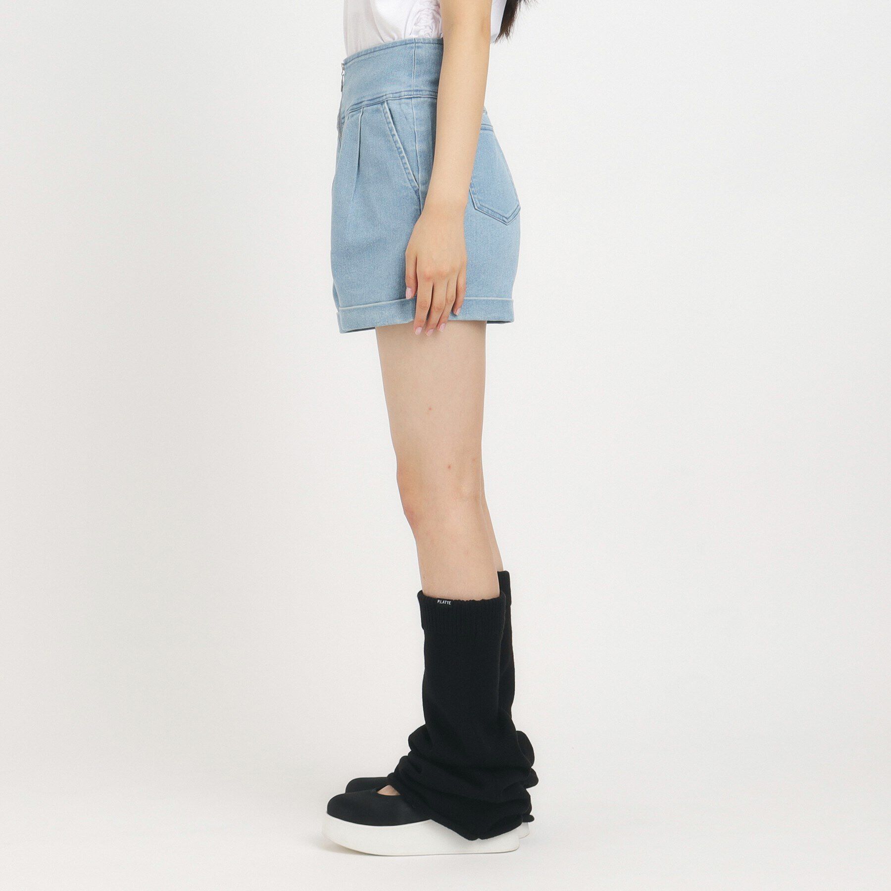 PINK-latte「【130cmあり】リングジップデニムショートパンツ」|キュロット|