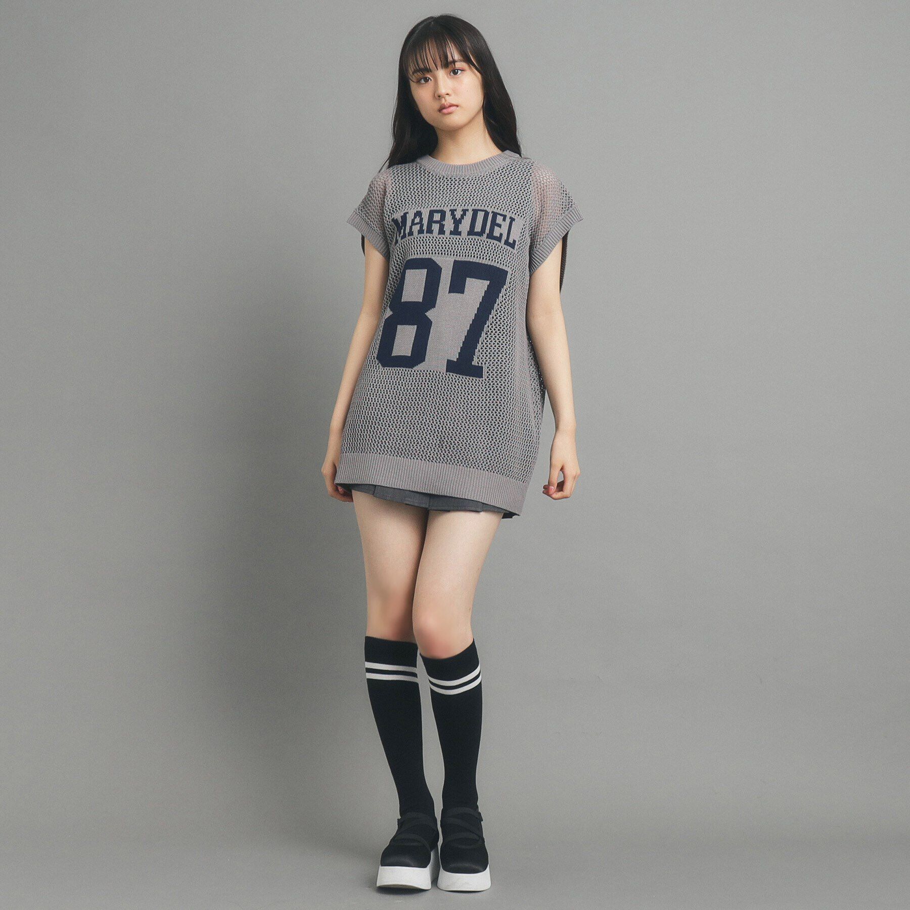 PINK-latte「ナンバリングメッシュベスト」|ベスト・ジレ|グレー(012)