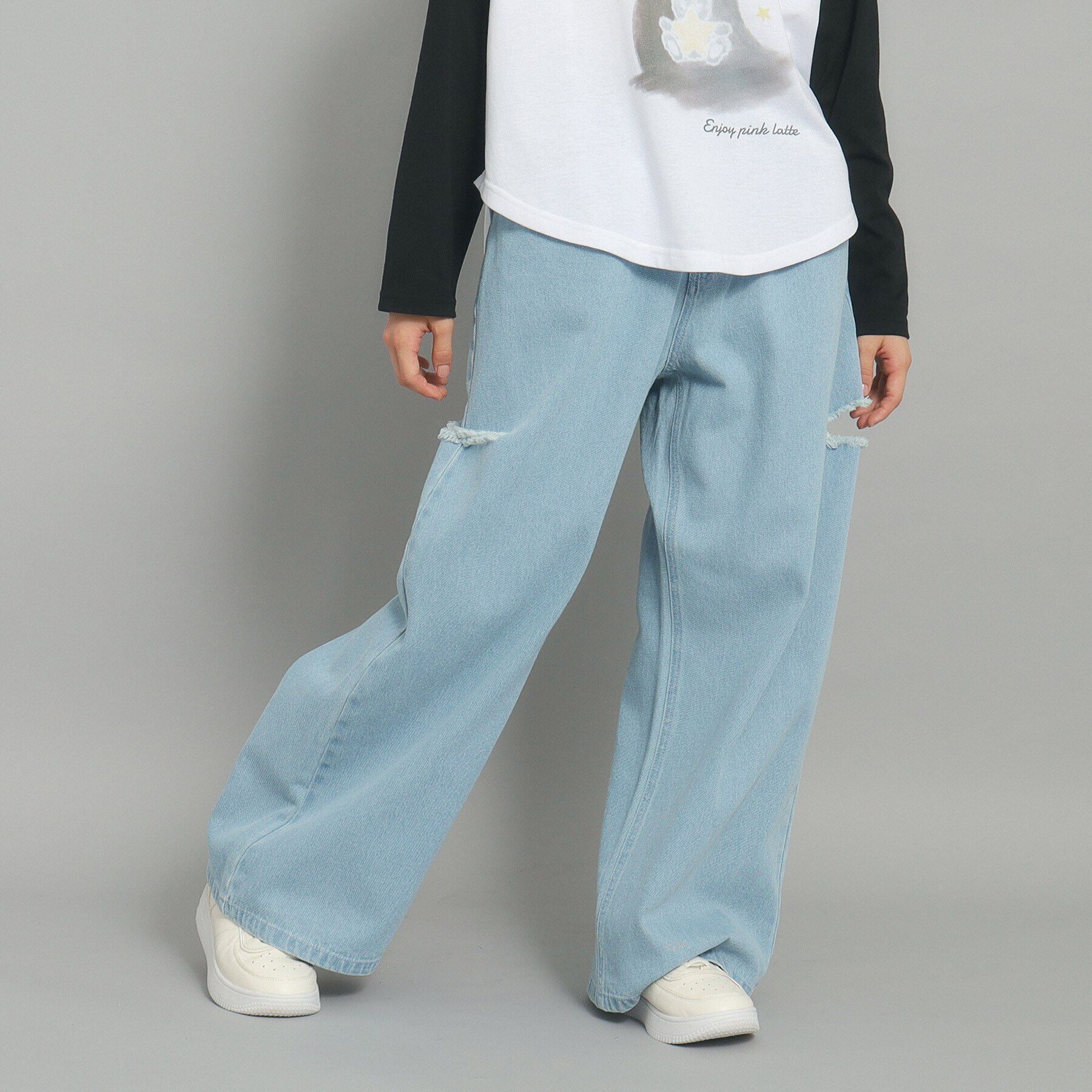 PINK-latte「【130cmあり／ウエストホック】サイドカットデニム」|その他|