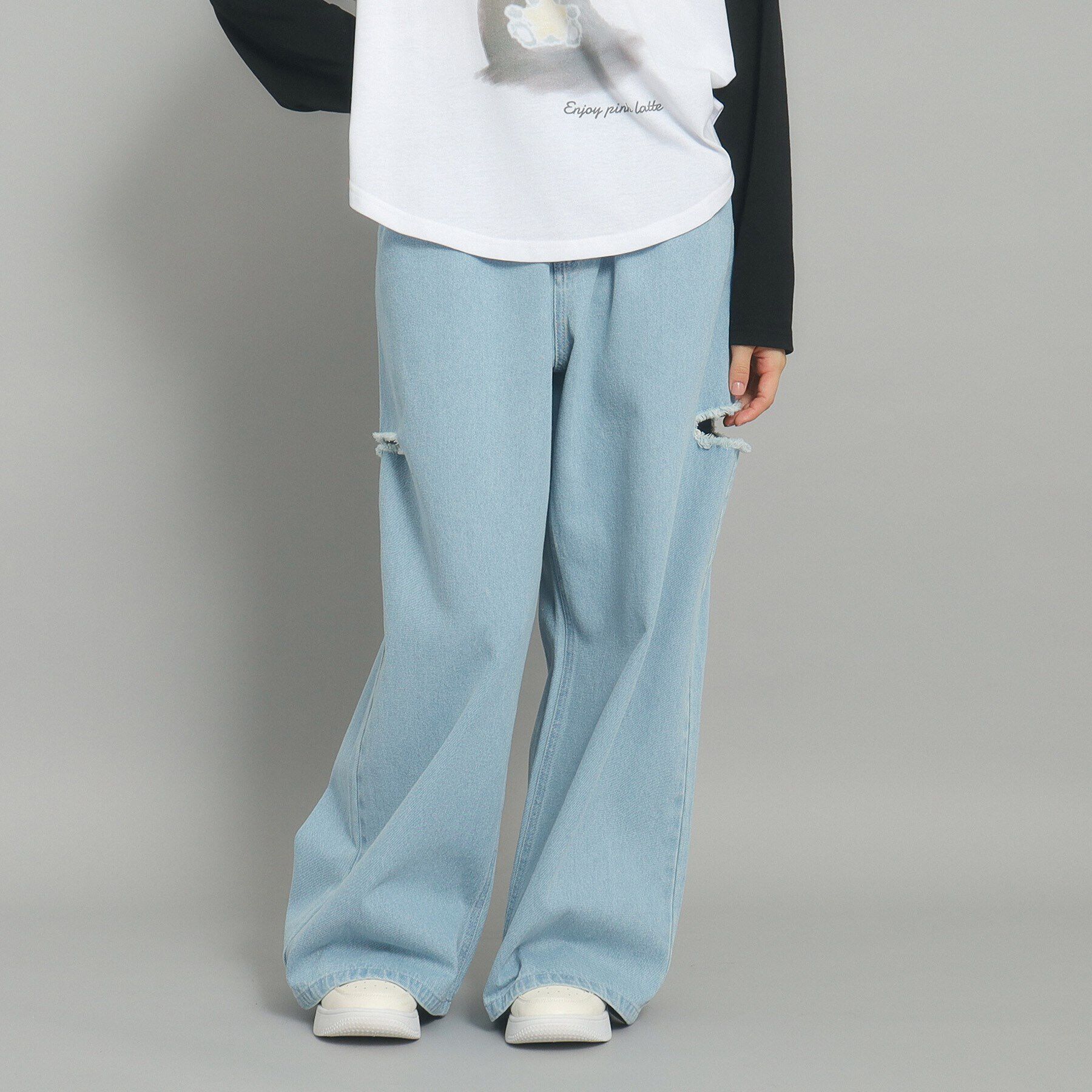 PINK-latte「【130cmあり／ウエストホック】サイドカットデニム」|その他|ブルー(491)