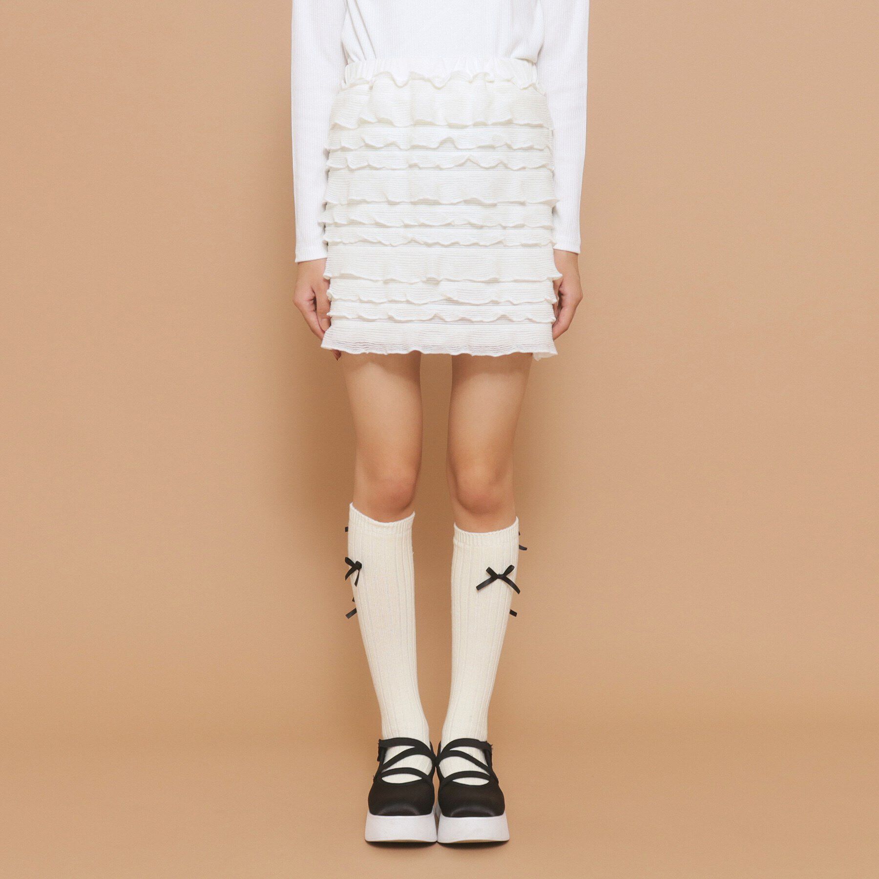 PINK-latte「【130cmあり／インナー付き】ティアードフリルミニスカート」|スカート|