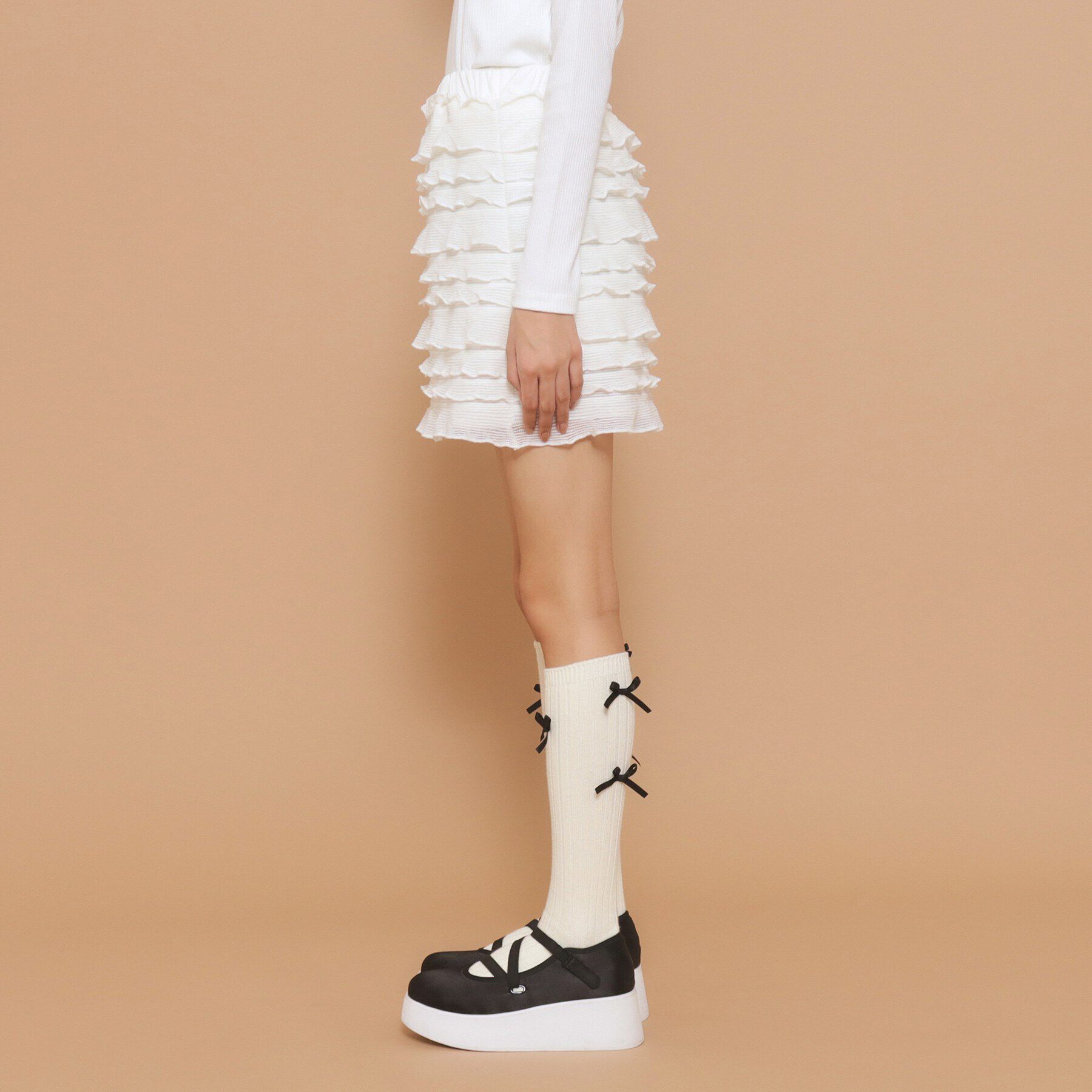 PINK-latte「【130cmあり／インナー付き】ティアードフリルミニスカート」|スカート|