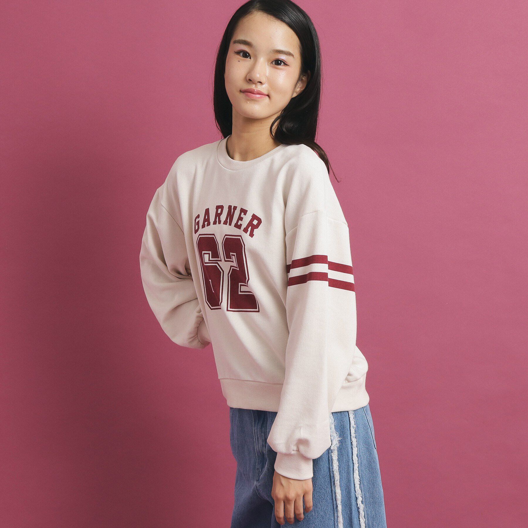 PINK-latte「ナンバリングデザインプルオーバー」|Tシャツ・カットソー|アイボリー(004)