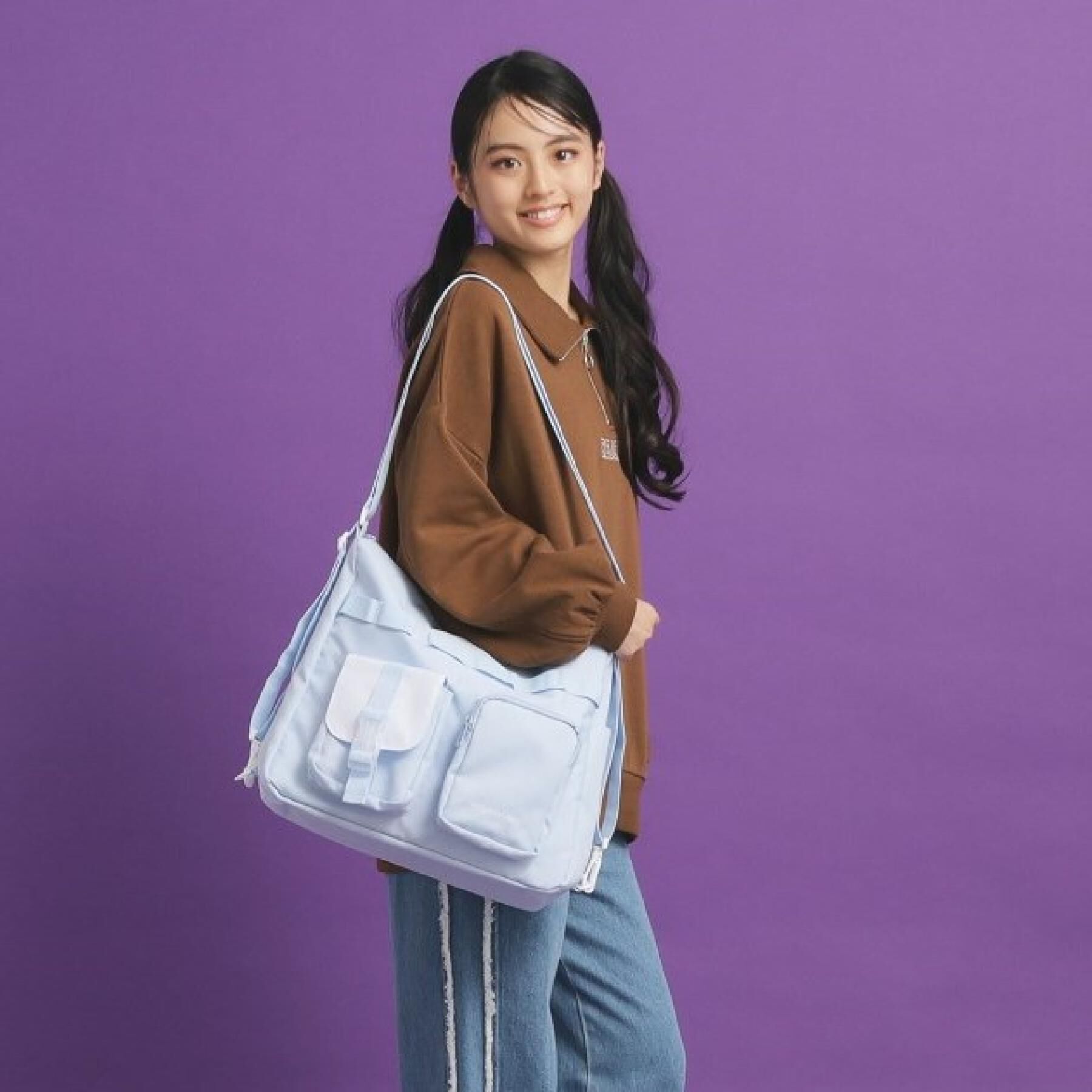 PINK-latte「ダブルポケット3WAYショルダー」|ショルダー・メッセンジャー|ブルー(091)