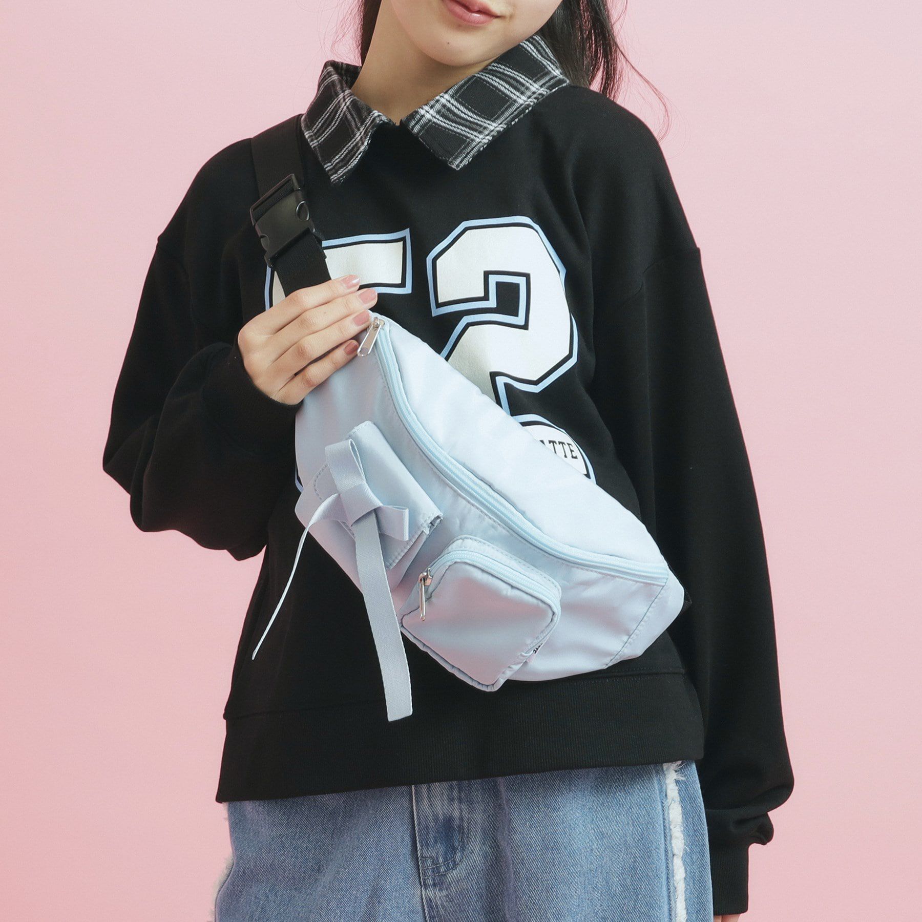 PINK-latte「ダブルポケットリボン付きウエストバッグ」|その他|ブルー(091)