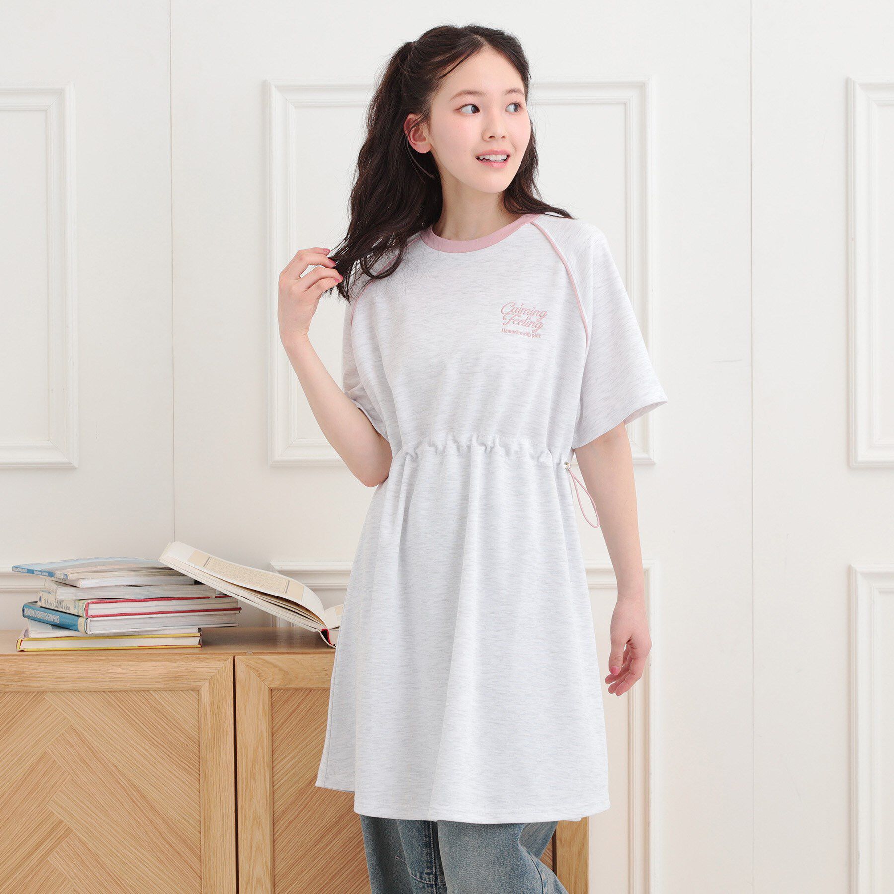 PINK-latte「パイピングドロストTシャツワンピース」|ワンピース|ライトグレー(011