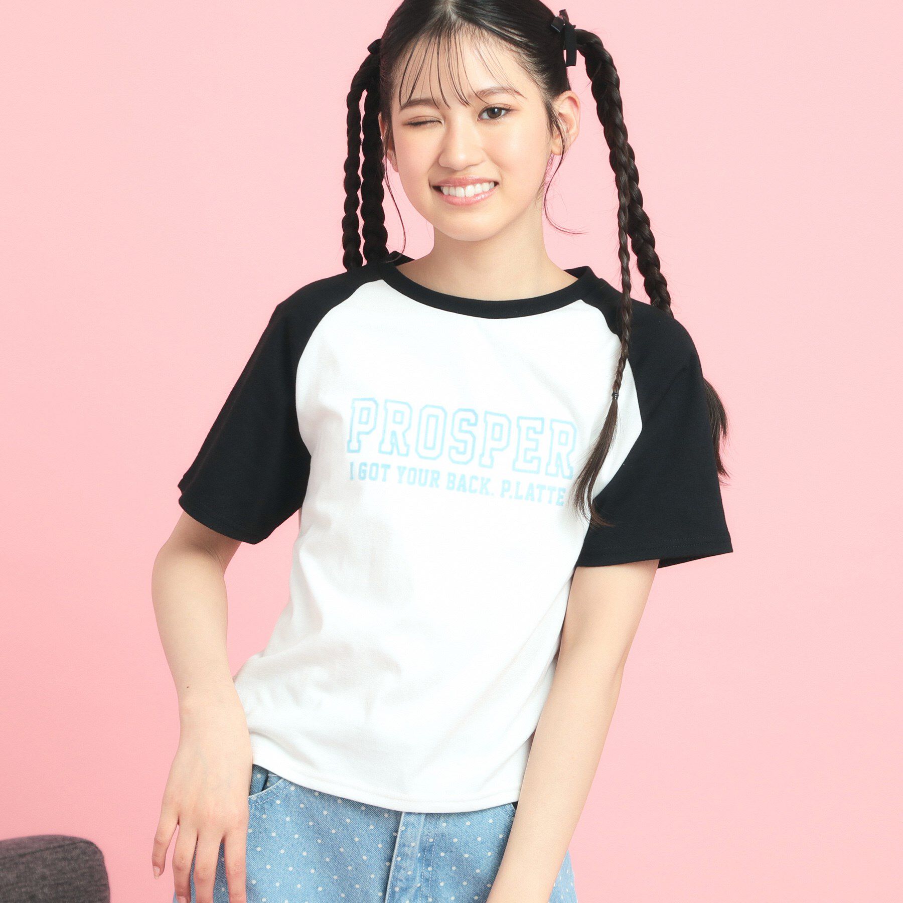 PINK-latte「ラグランTシャツ」|Tシャツ・カットソー|ブラック(019)