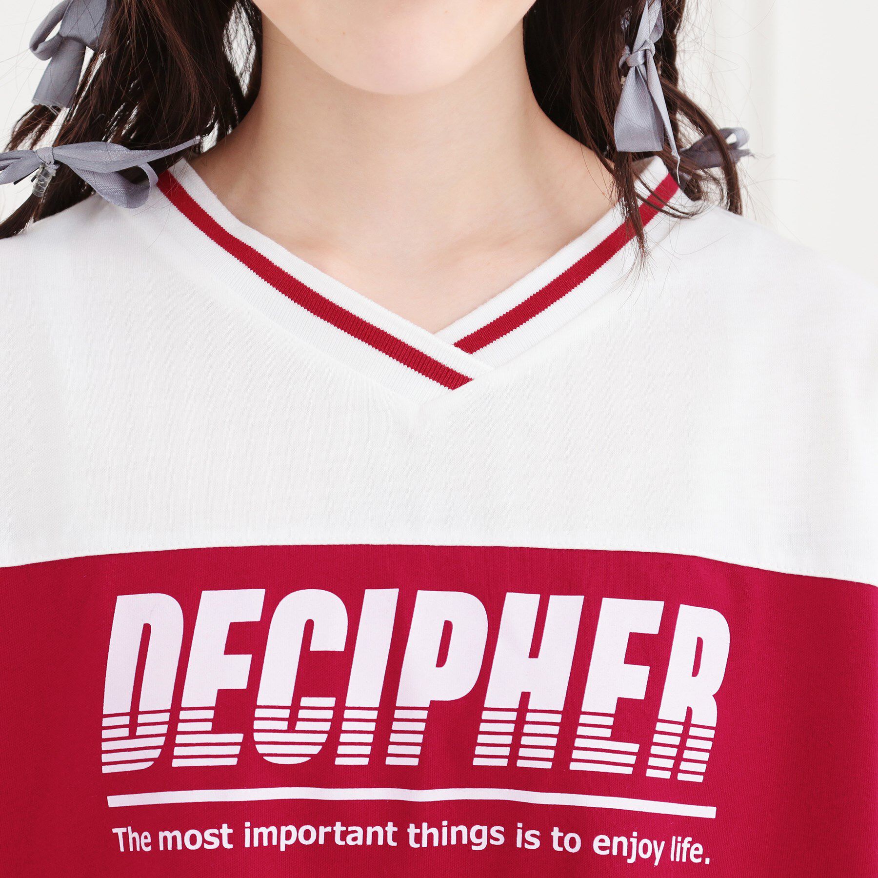 PINK-latte「Vネック切替Tシャツ」|Tシャツ・カットソー|