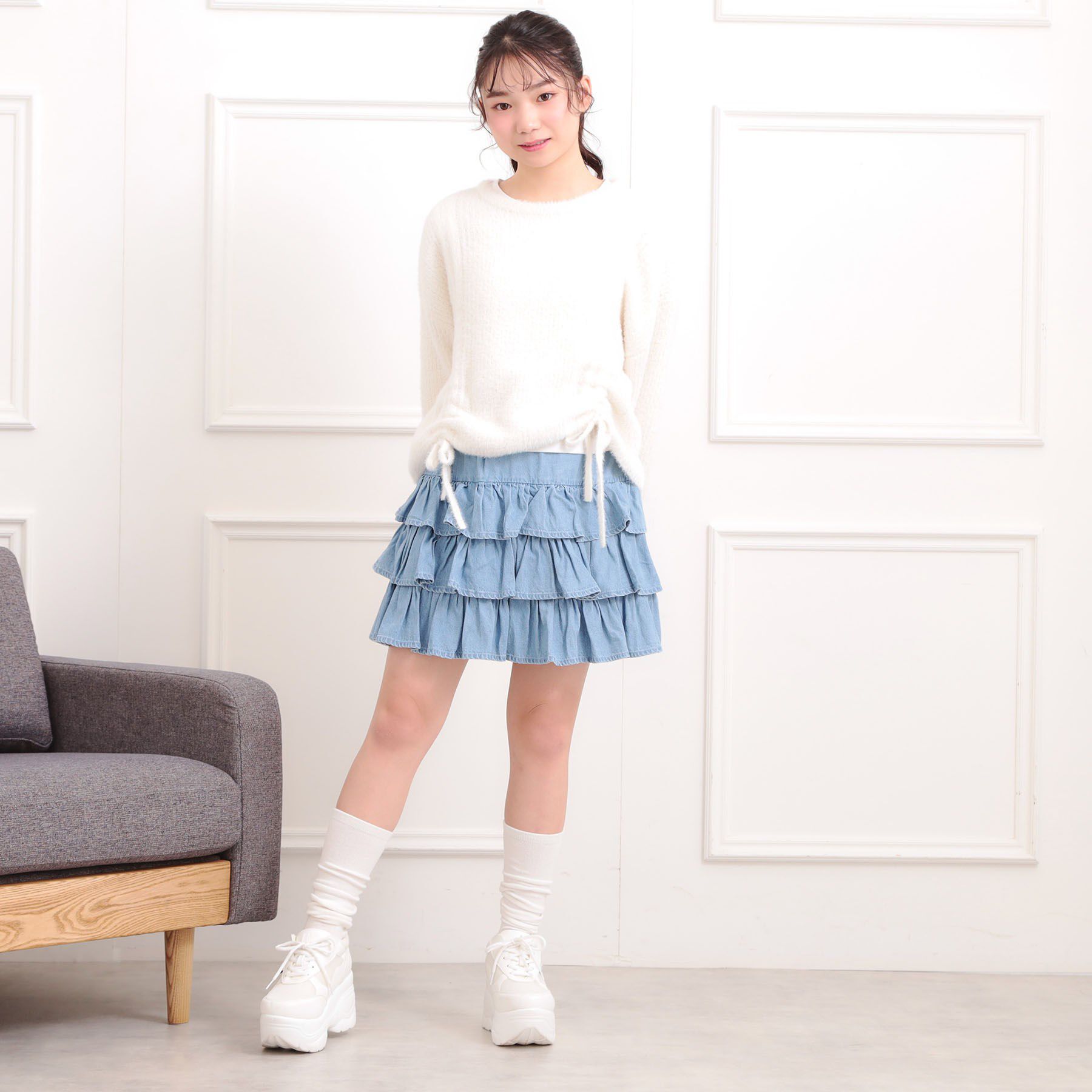 PINK-latte「デニムティアードスカート」|スカート|