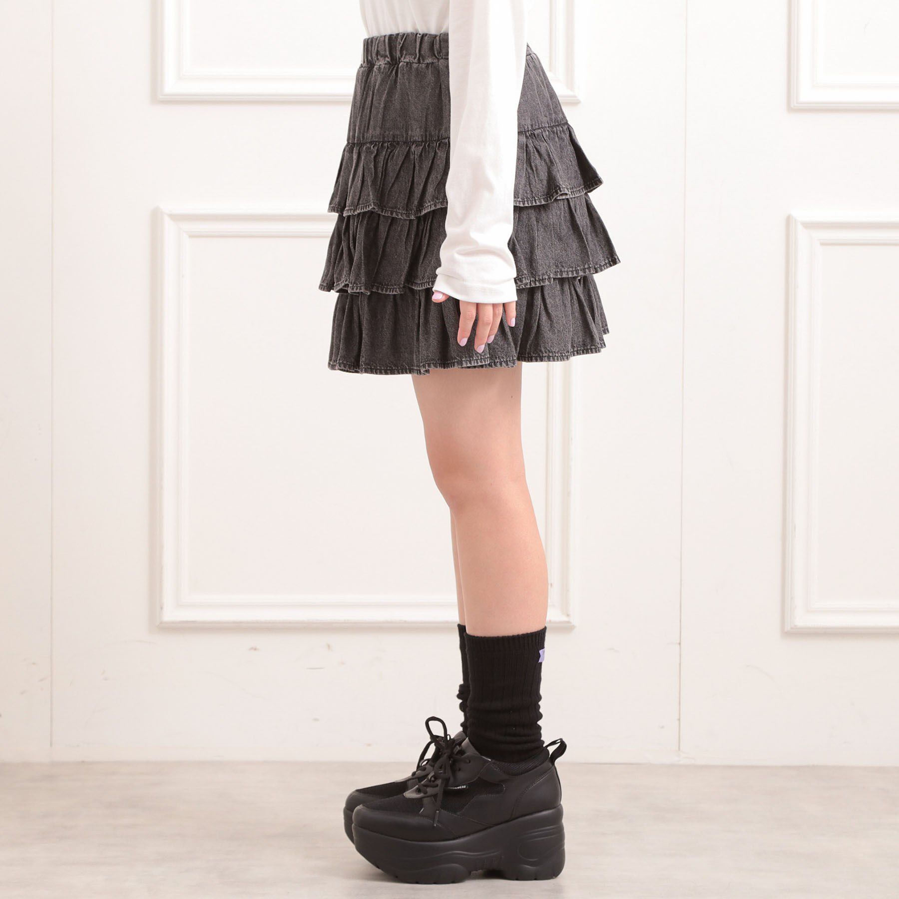 PINK-latte「デニムティアードスカート」|スカート|