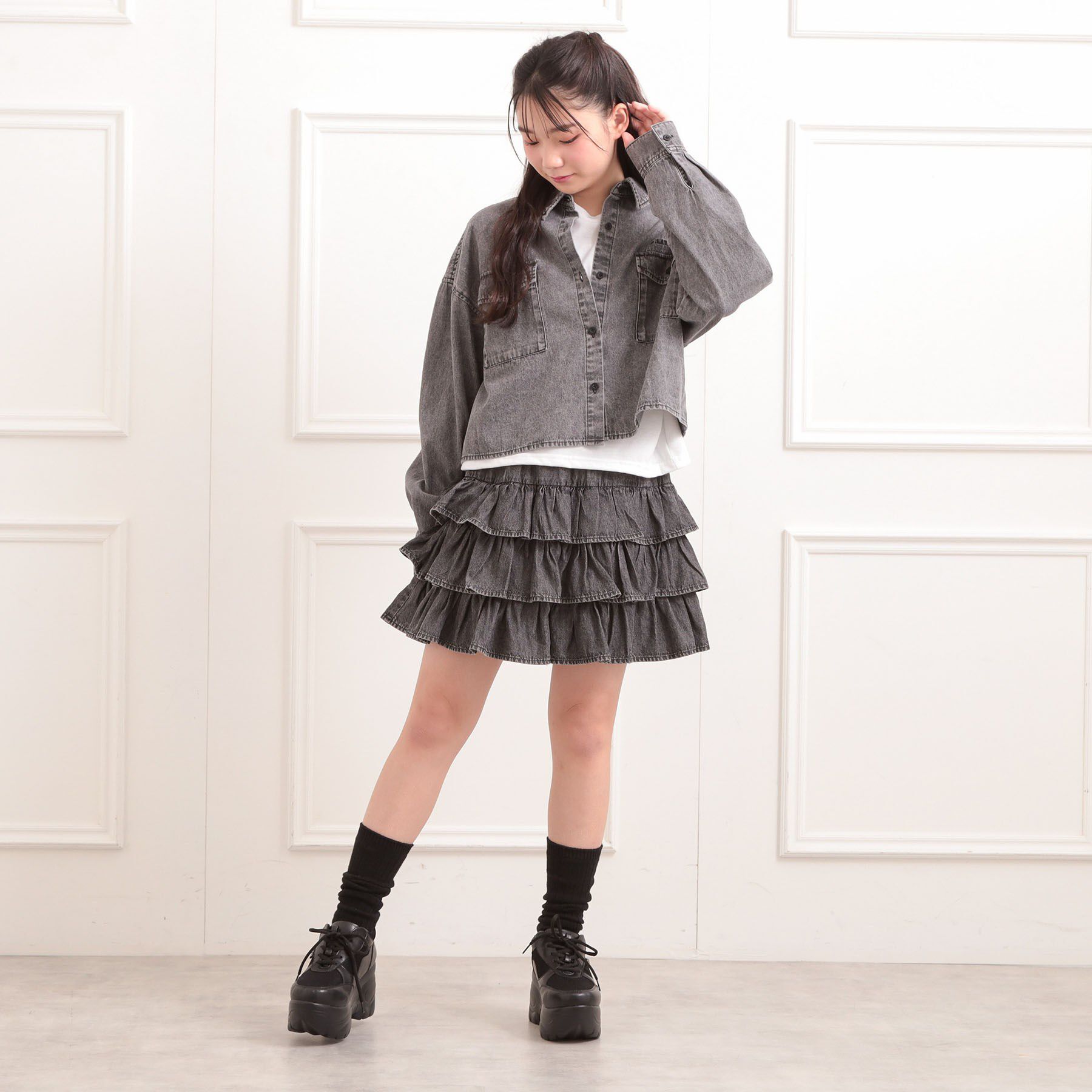 PINK-latte「デニムティアードスカート」|スカート|