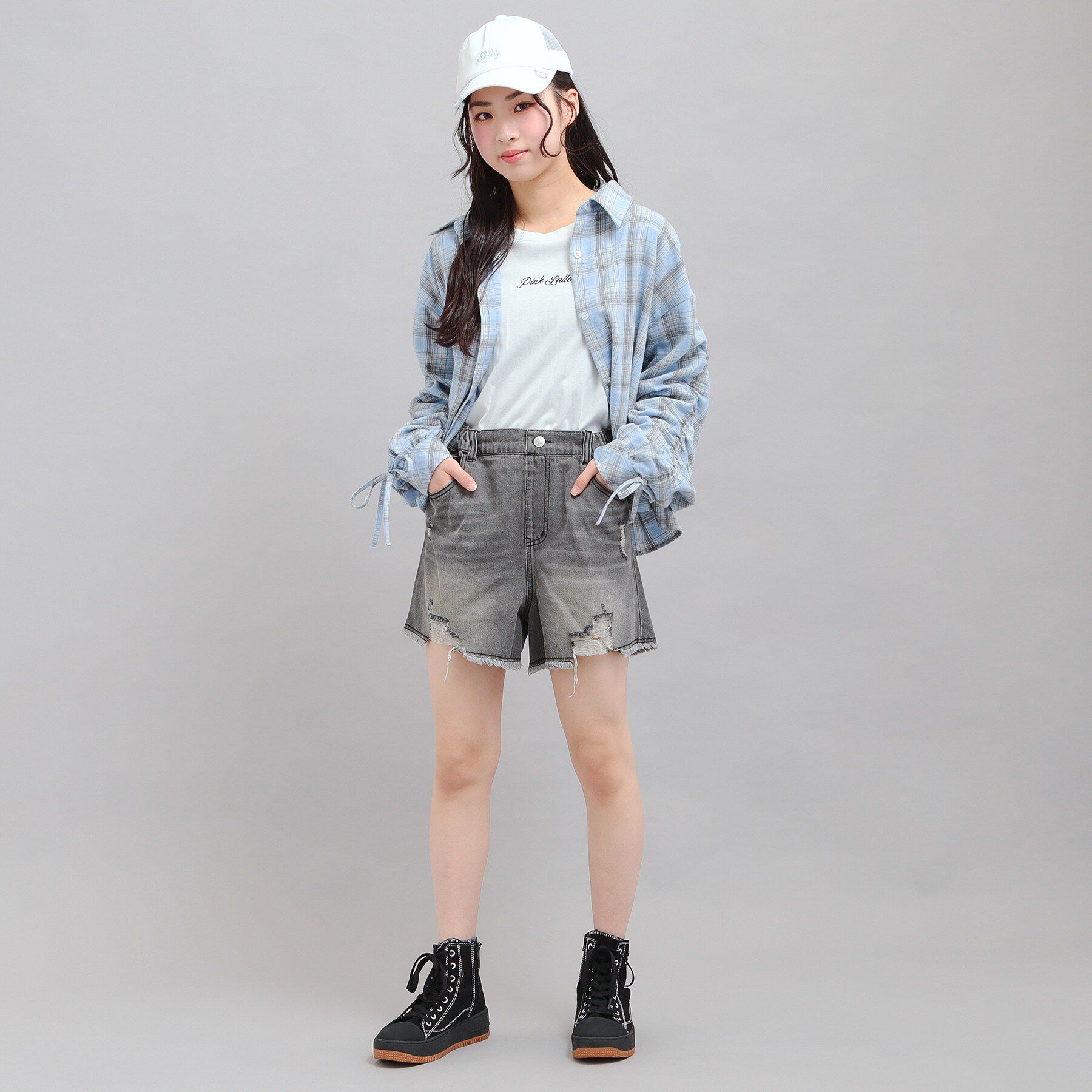 PINK-latte「デニムツイルダメージショートパンツ」|その他|