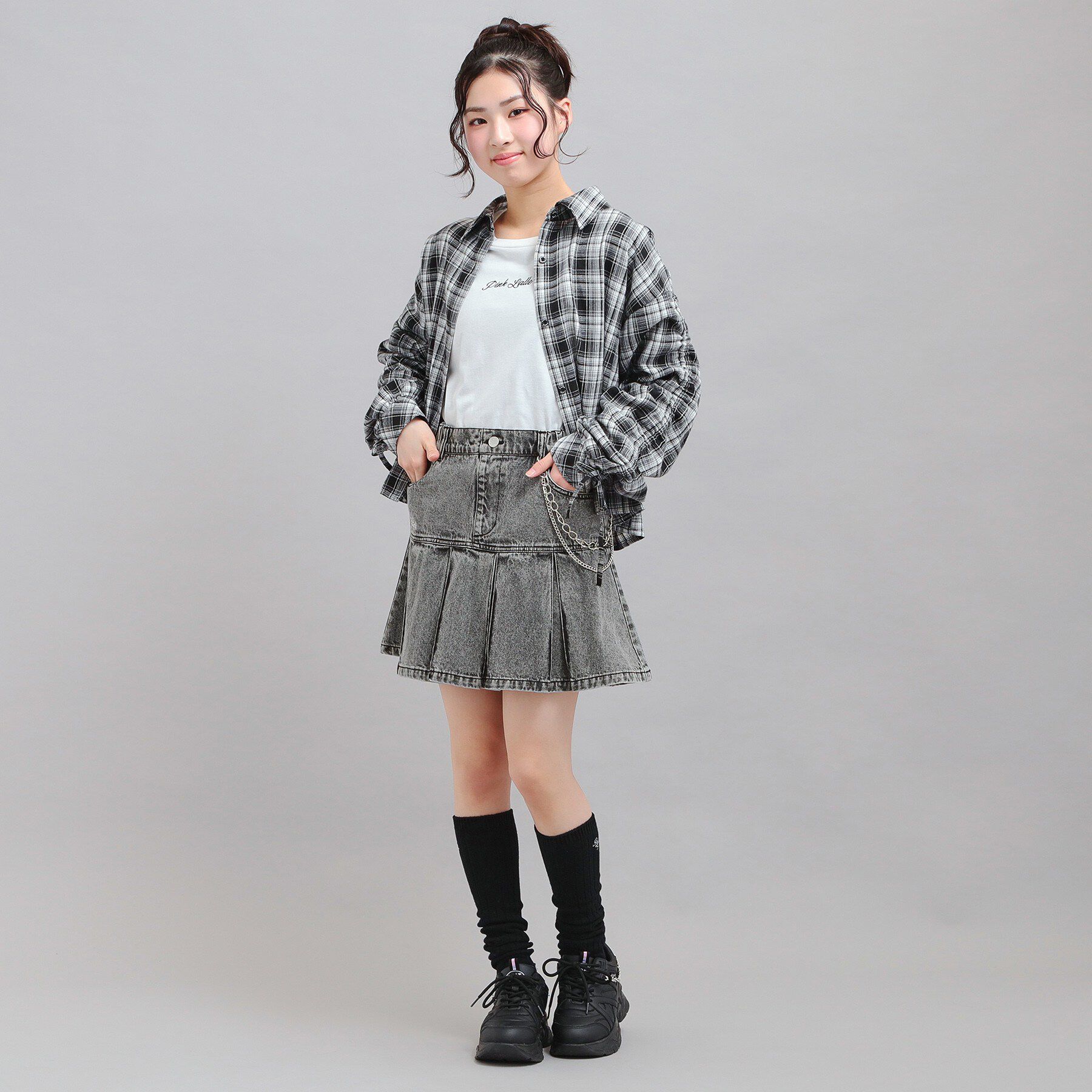 PINK-latte「チェーン付きプリーツスカート」|スカート|