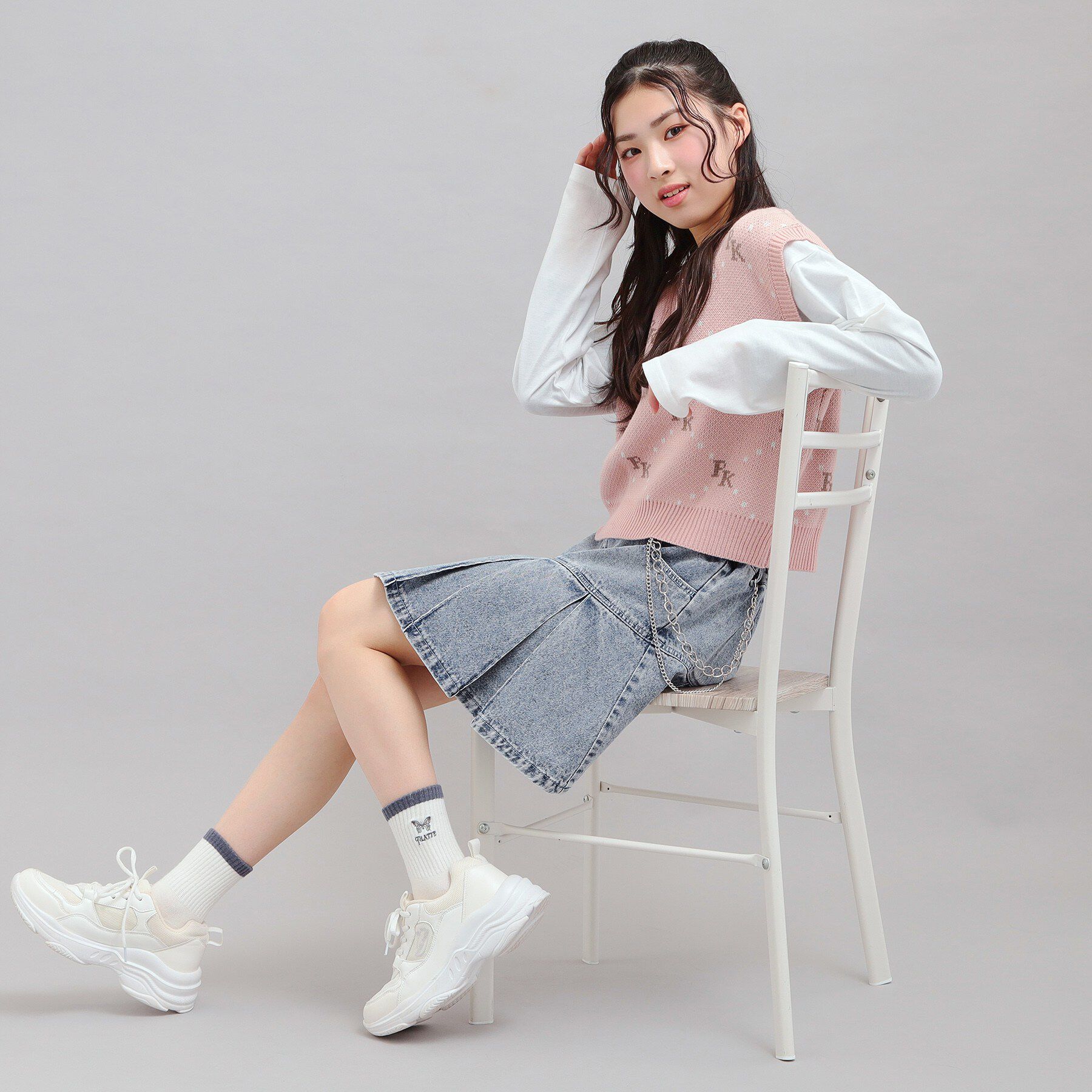 PINK-latte「チェーン付きプリーツスカート」|スカート|ブルー(493)