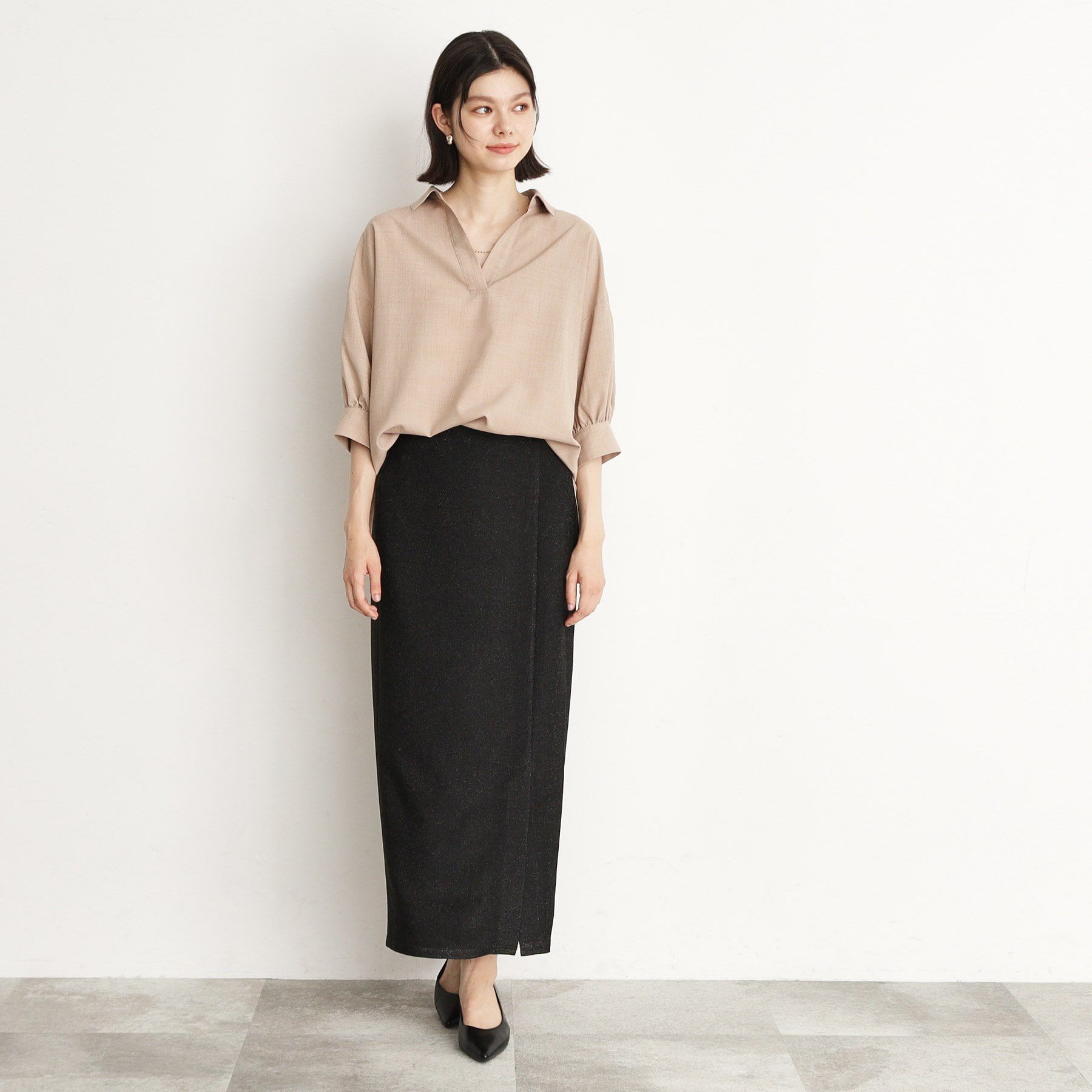 THE SHOP TK「麻調うしろギャザーブラウス」|シャツ・ブラウス|