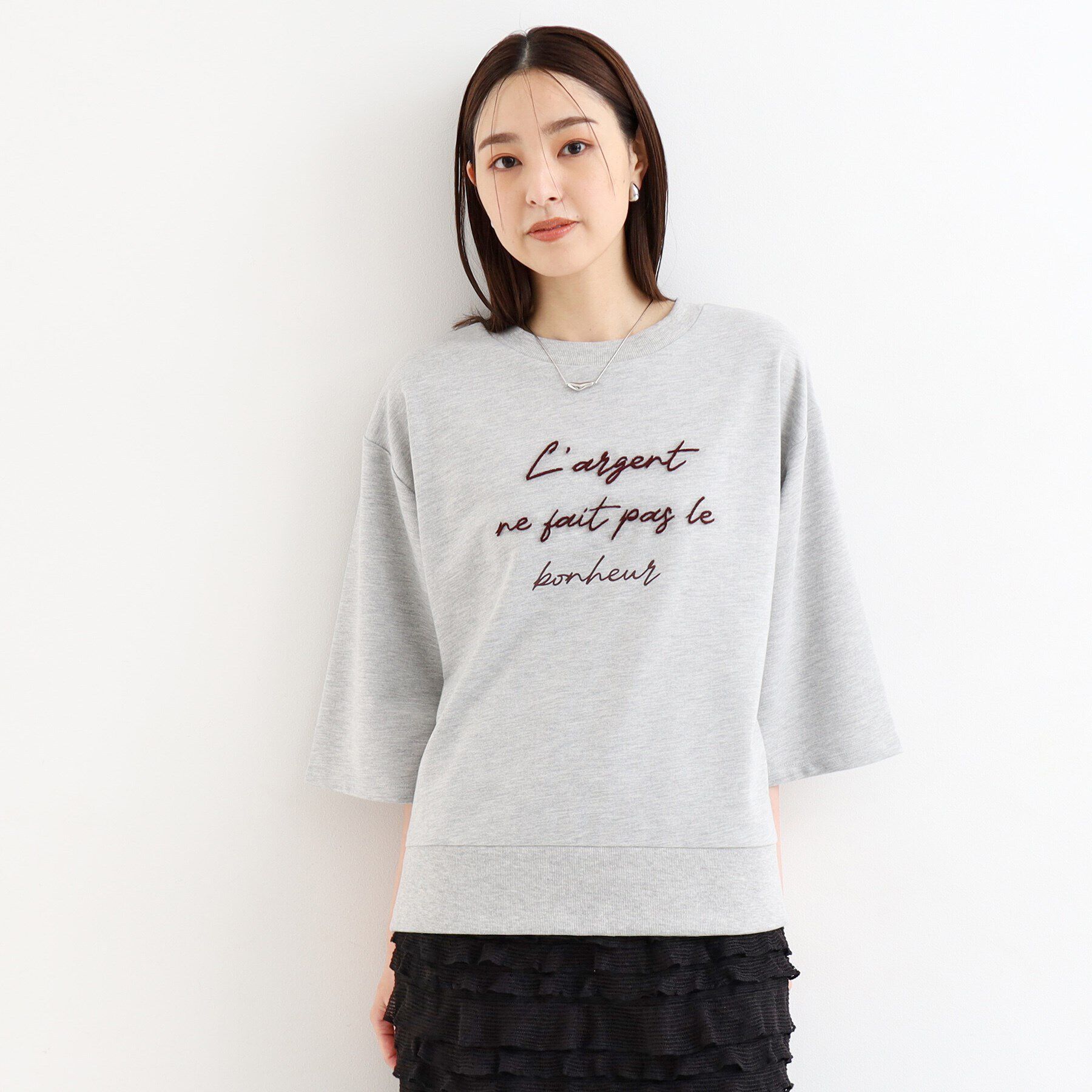 THE SHOP TK「【リラクシー/チュニック丈】6分袖裏毛刺繍プルオーバー/洗える」|Tシャツ・カットソー|