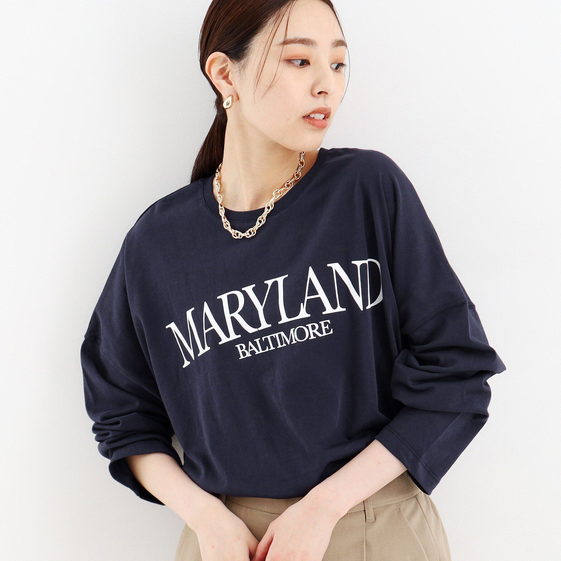 THE SHOP TK「ルーズシルエットロゴTシャツ【洗える】」|Tシャツ・カットソー|ネイビー(094)