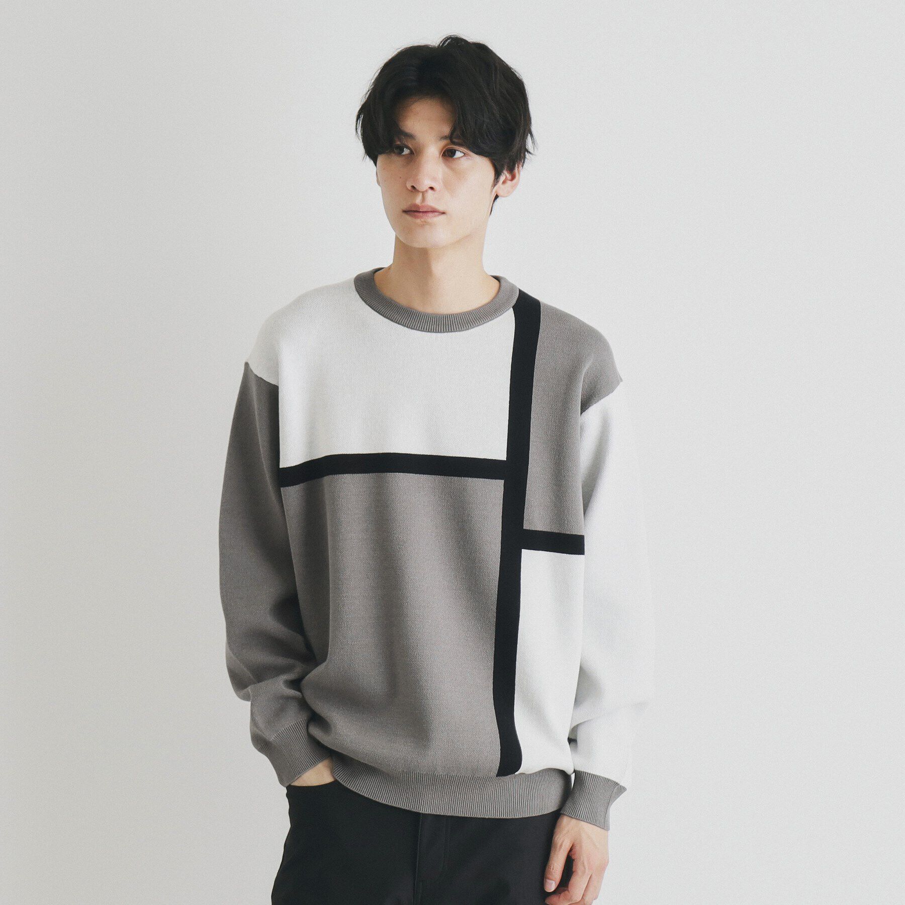 THE SHOP TK「パネルアートブロッキングクルーネックニット」|ニット・セーター|