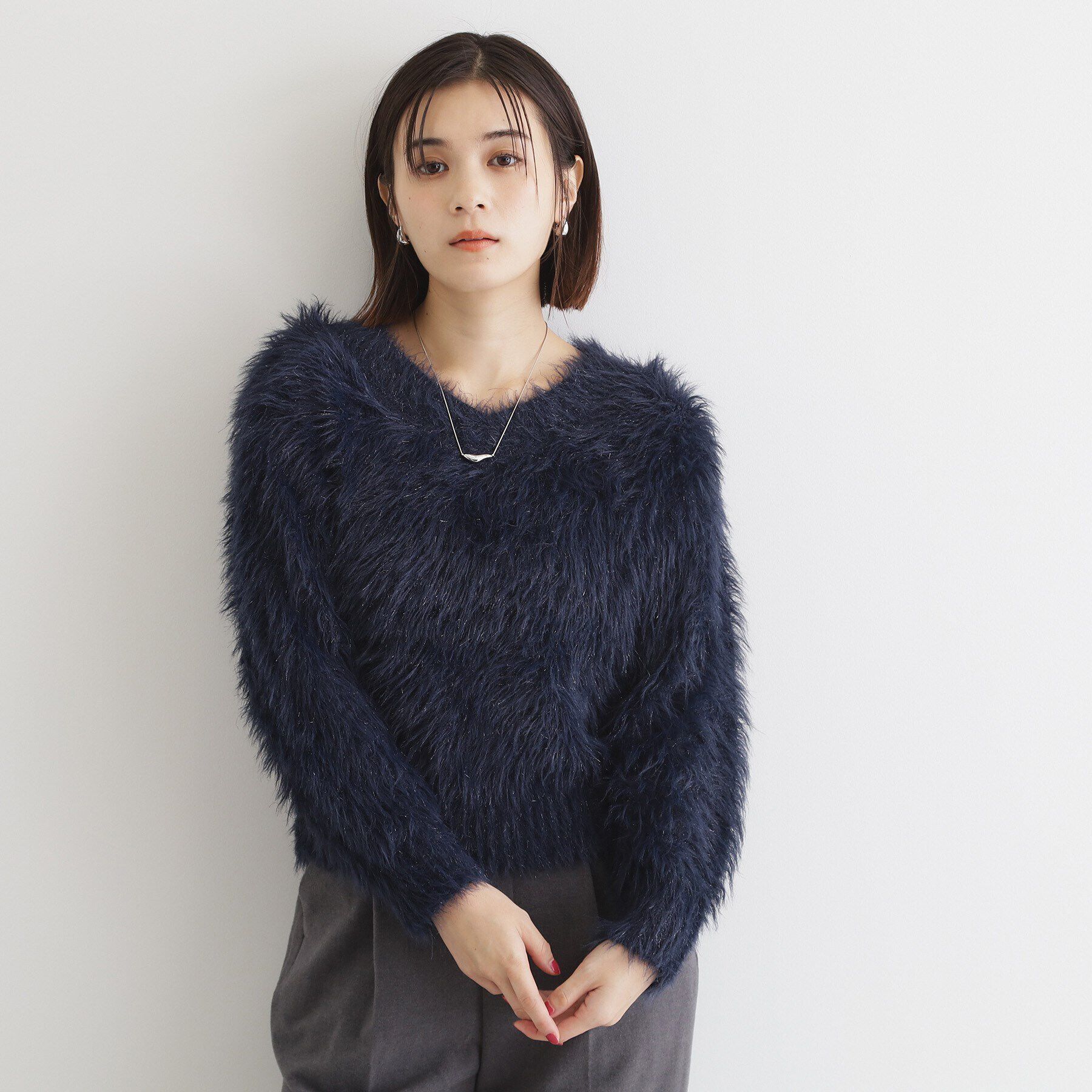 THE SHOP TK「【＠BAILA掲載】【前後2WAY】クリアフェザーニット/洗える」|ニット・セーター|ﾈｲﾋﾞｰ(094)