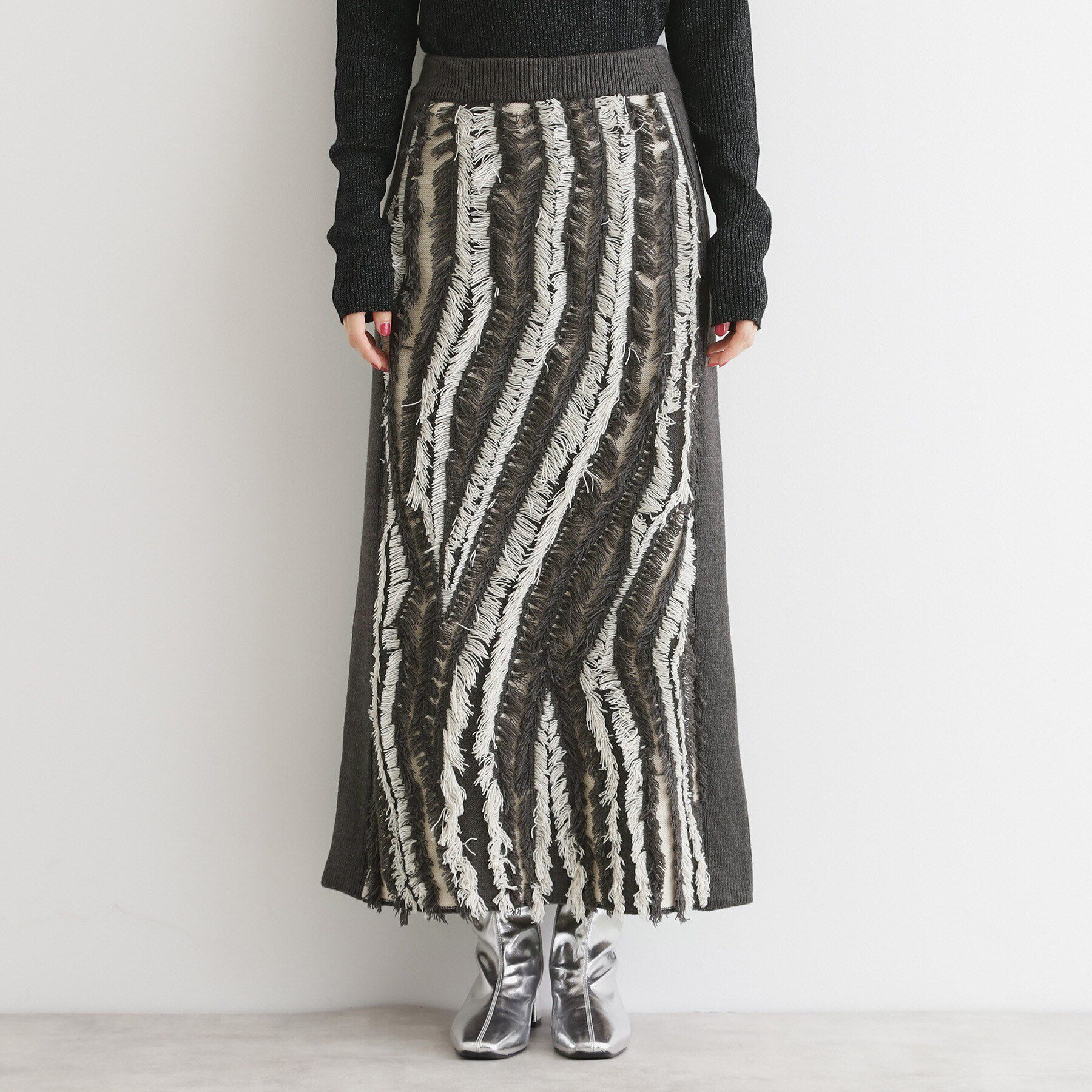 THE SHOP TK「【セットアップ可】フリンジニットスカート/洗える」|スカート|