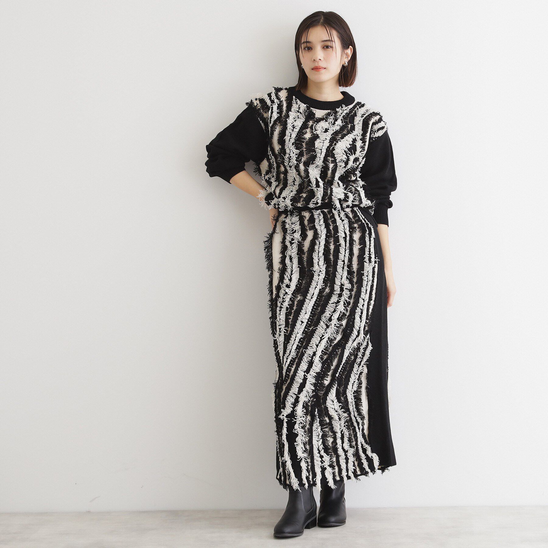 THE SHOP TK「【セットアップ可】フリンジニットスカート/洗える」|スカート|