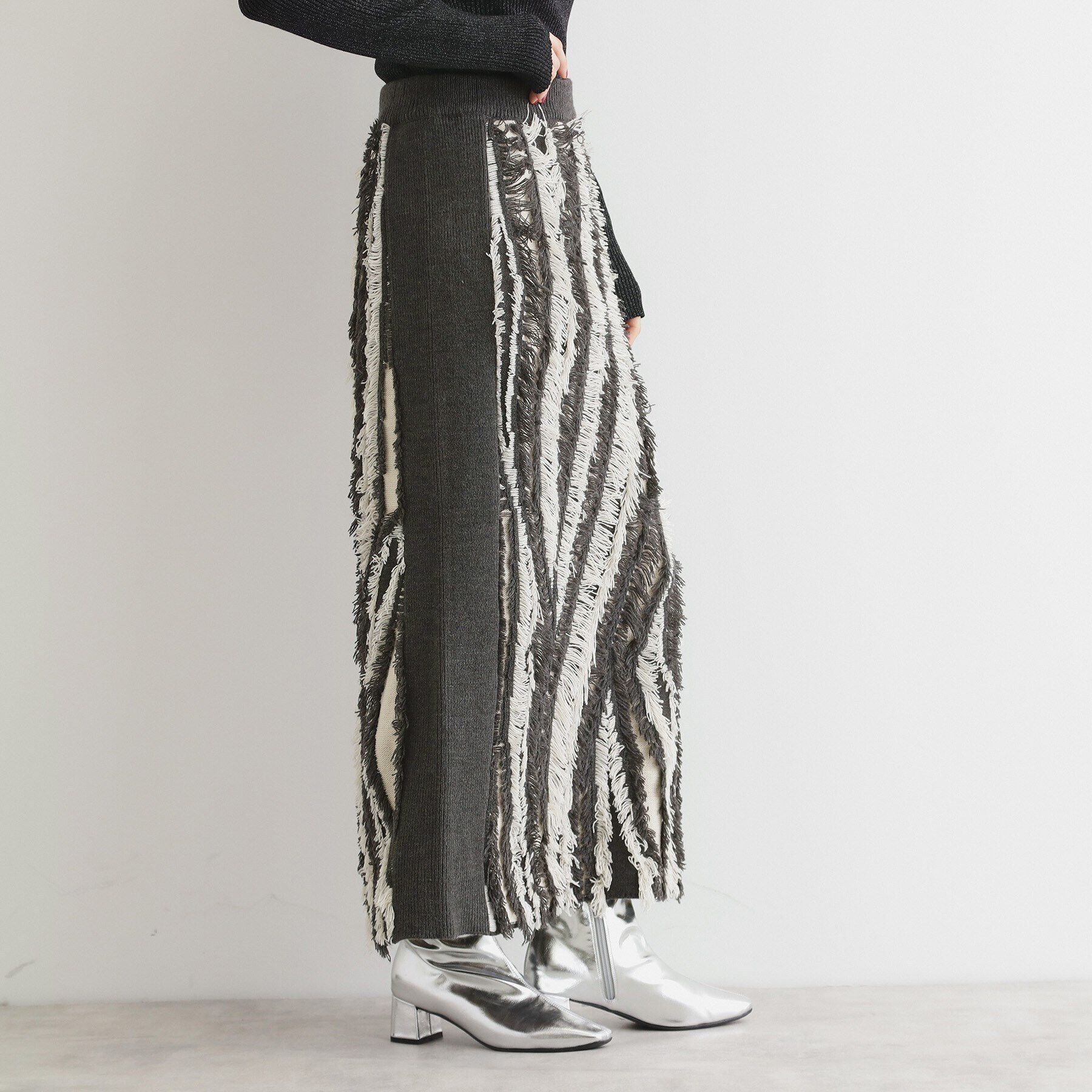 THE SHOP TK「【セットアップ可】フリンジニットスカート/洗える」|スカート|