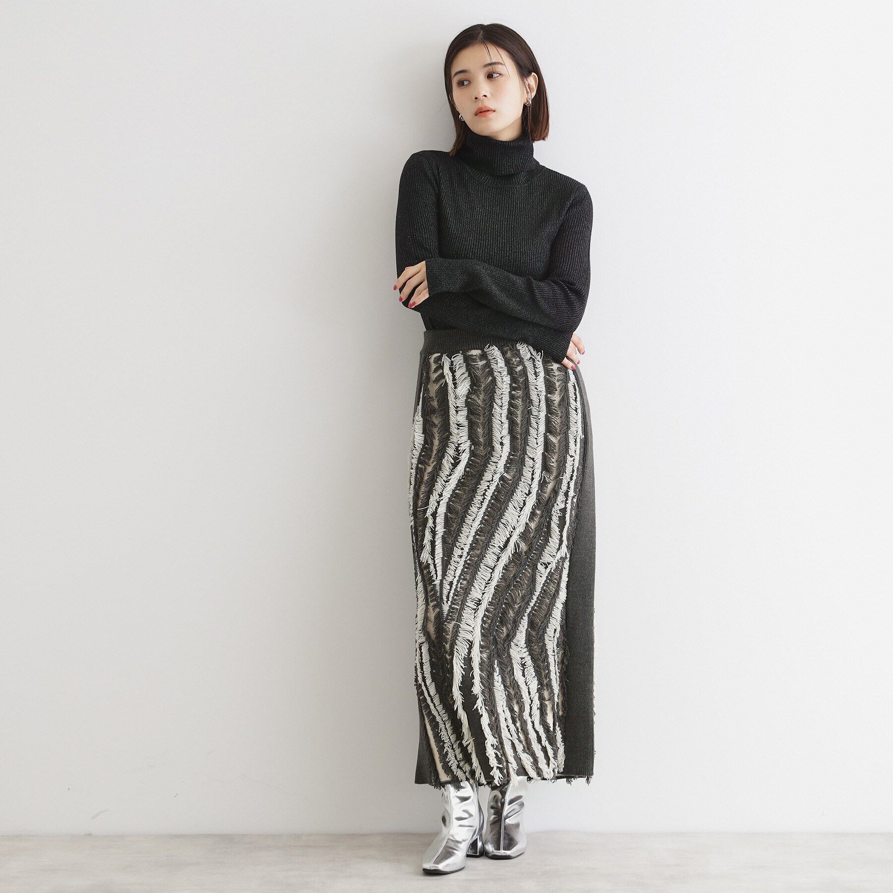 THE SHOP TK「【セットアップ可】フリンジニットスカート/洗える」|スカート|