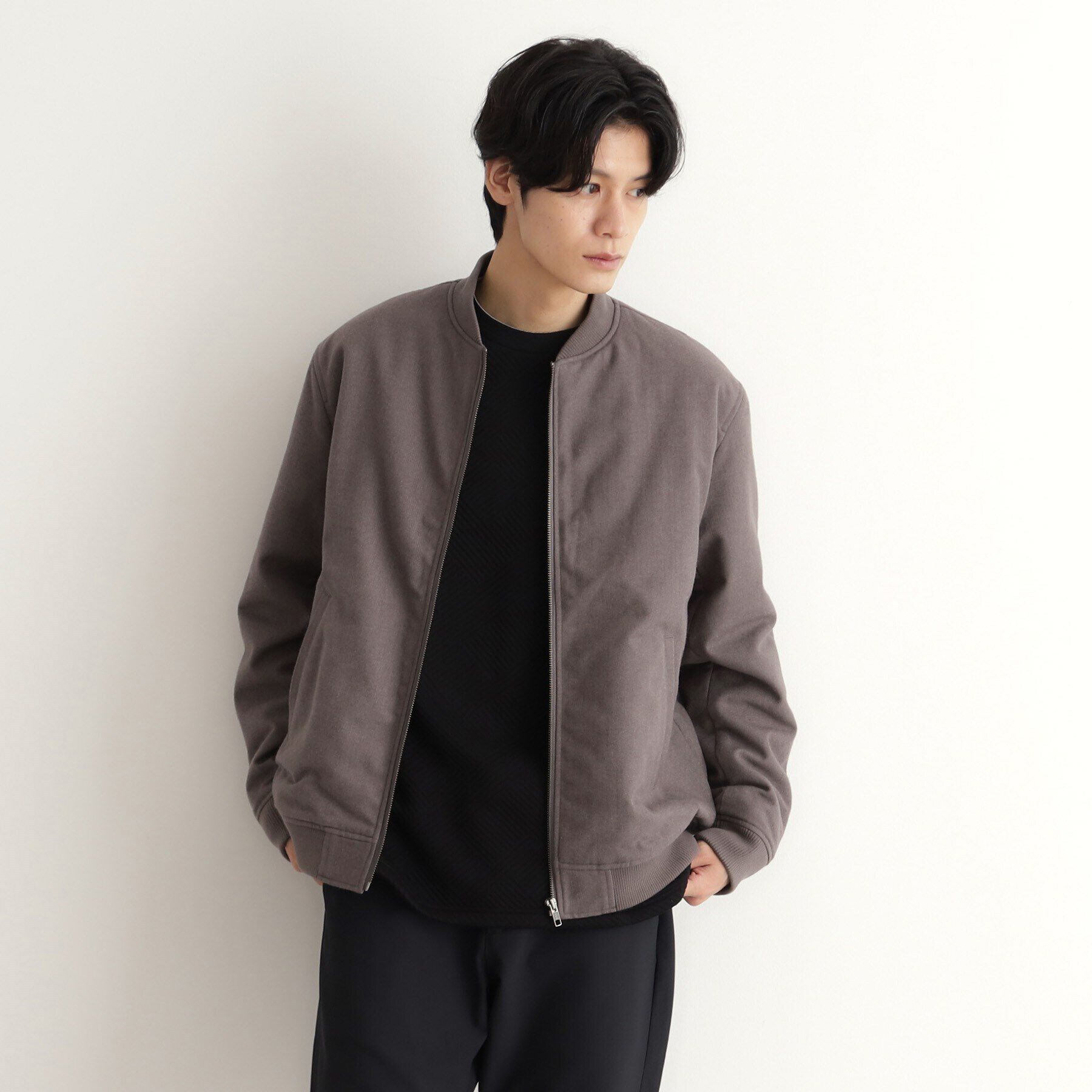 THE SHOP TK「シャークスキン薄中綿リブブルゾン」|ブルゾン・スタジャン|トープ(054)