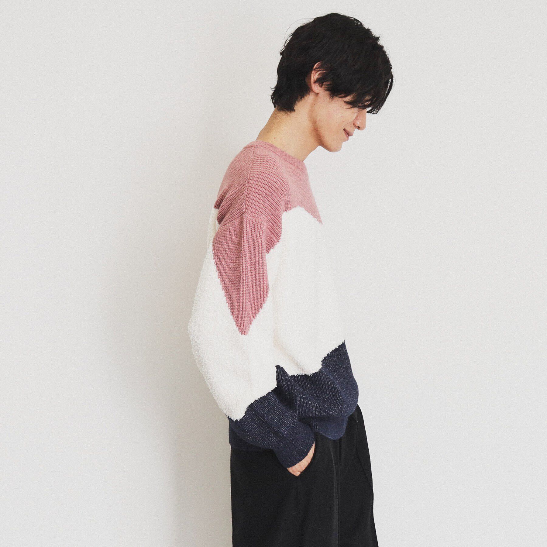 THE SHOP TK「フェザー切替ウェーブプルオーバー」|ニット・セーター|
