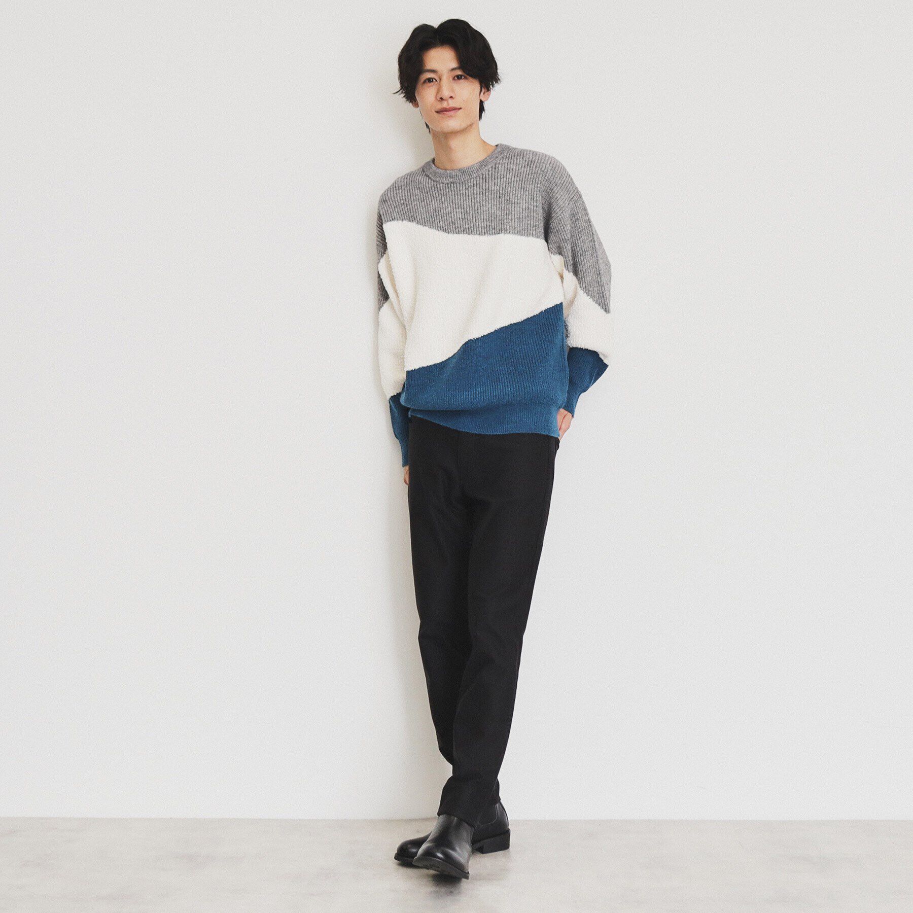 THE SHOP TK「フェザー切替ウェーブプルオーバー」|ニット・セーター|