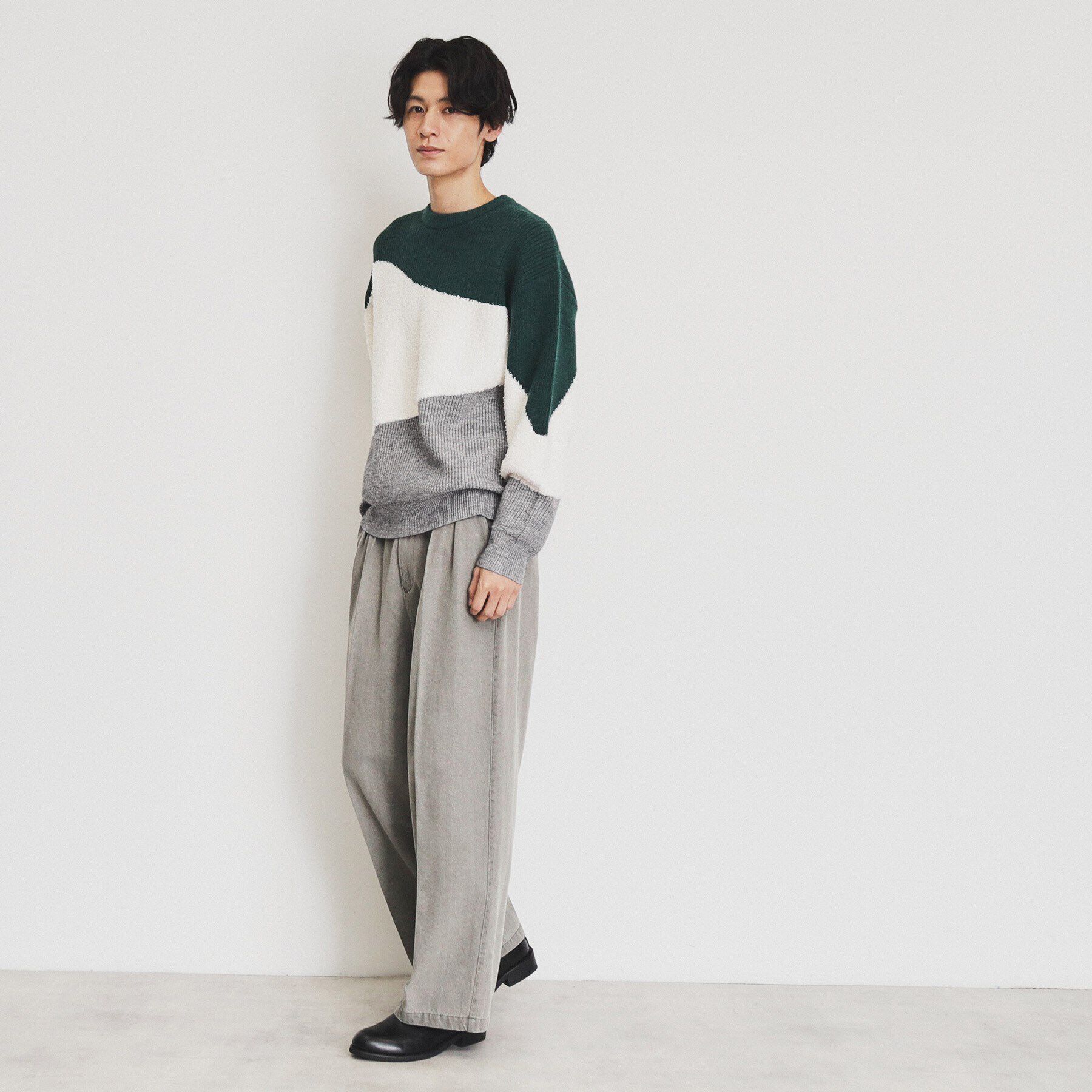 THE SHOP TK「フェザー切替ウェーブプルオーバー」|ニット・セーター|