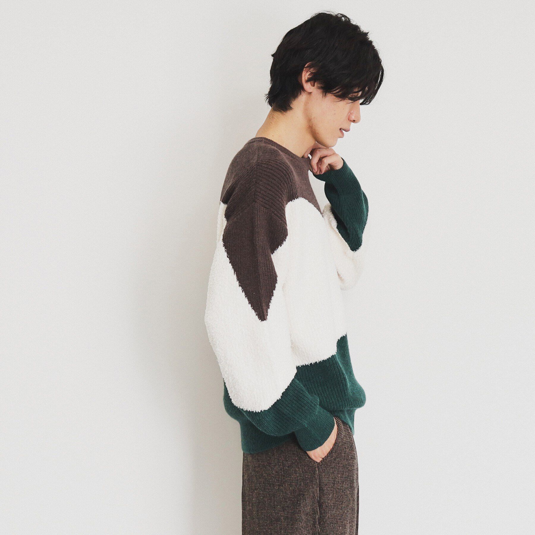 THE SHOP TK「フェザー切替ウェーブプルオーバー」|ニット・セーター|