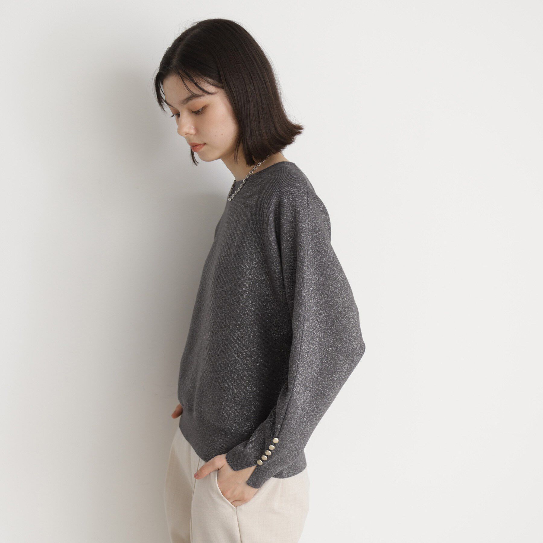 THE SHOP TK「ドルマン袖釦ニット【洗濯機OK】」|ニット・セーター|