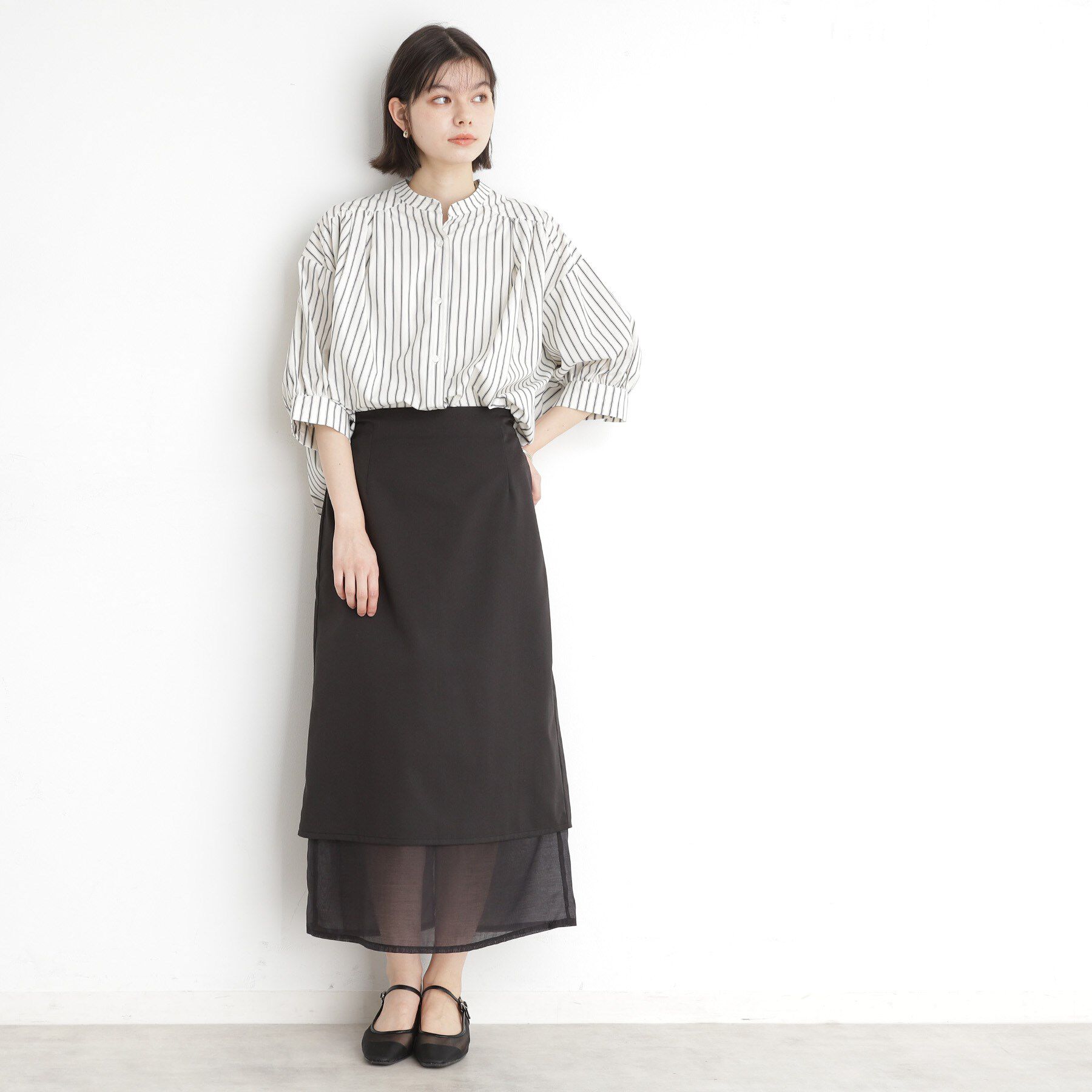 THE SHOP TK「【体型カバー】6分袖バックシャーリングシャツ/洗える」|シャツ・ブラウス|