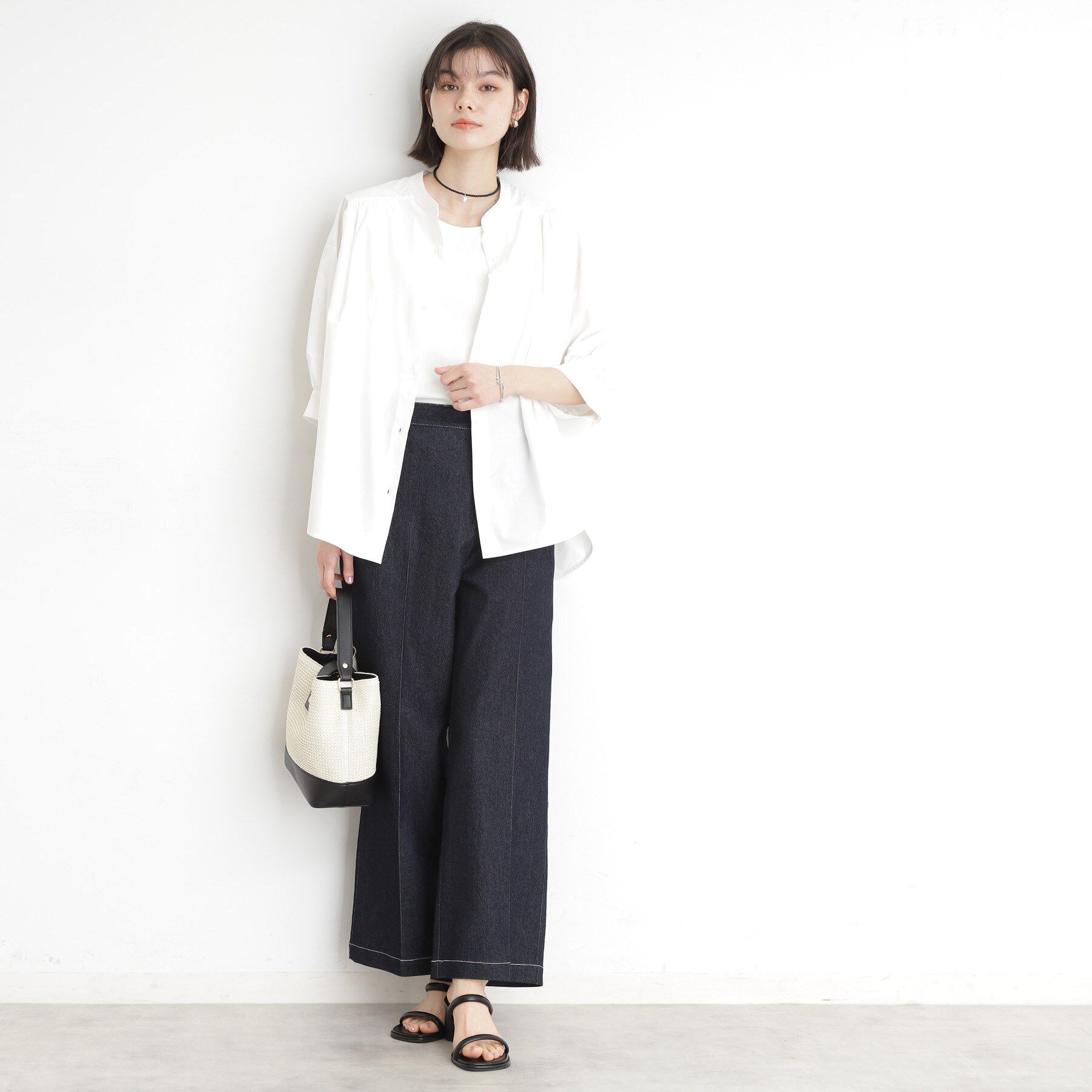 THE SHOP TK「【体型カバー】6分袖バックシャーリングシャツ/洗える」|シャツ・ブラウス|