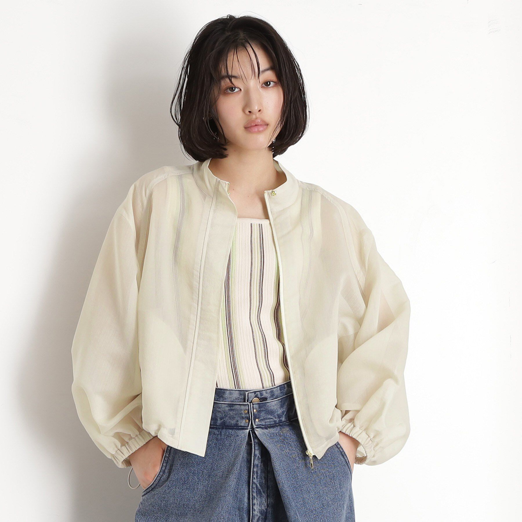 THE SHOP TK「シアースタンドカラーブルゾン【洗える】」|ブルゾン・スタジャン|ライトイエロー(03