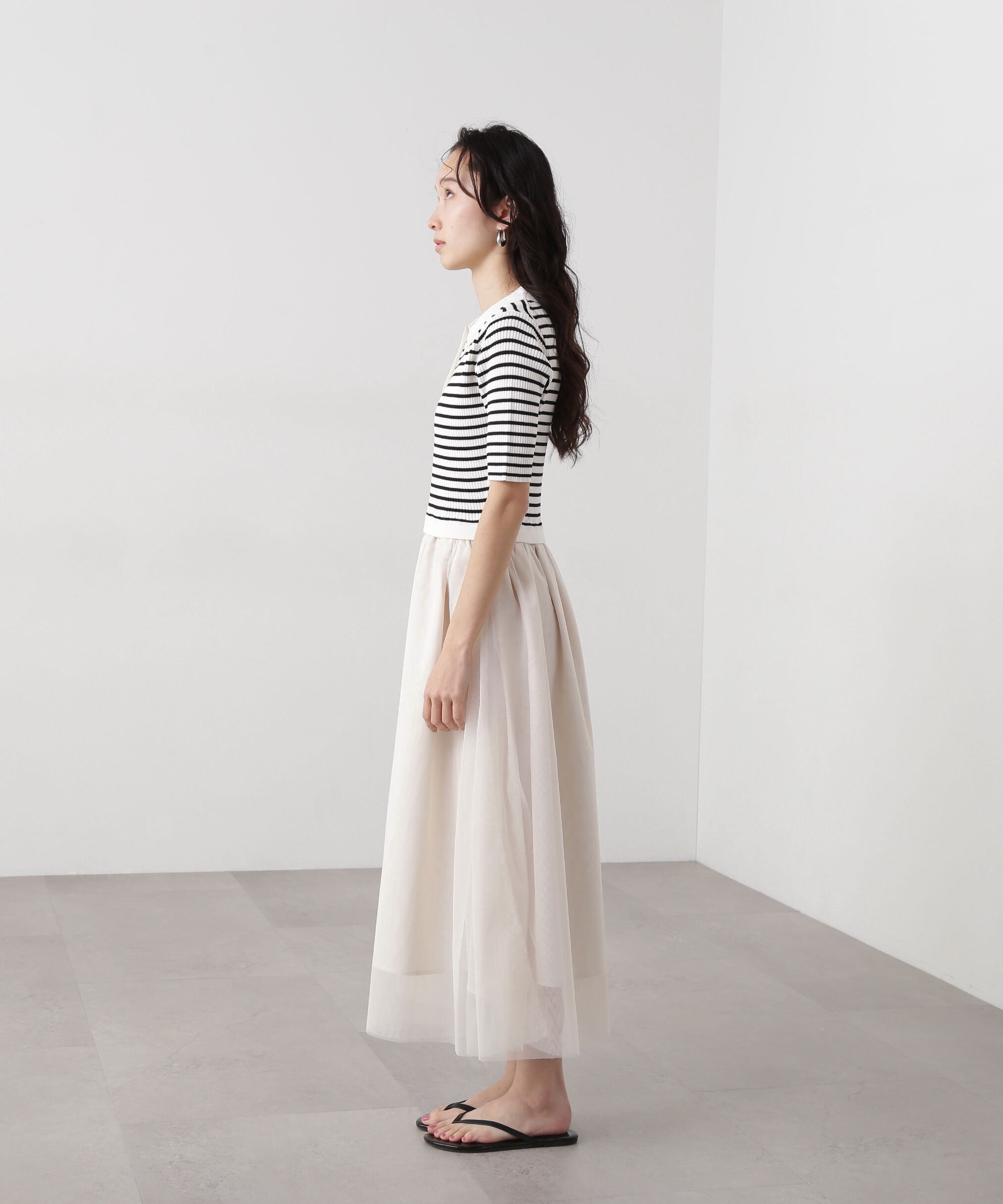  「ポロニットチュールスカートドッキングワンピース」|ワンピース|