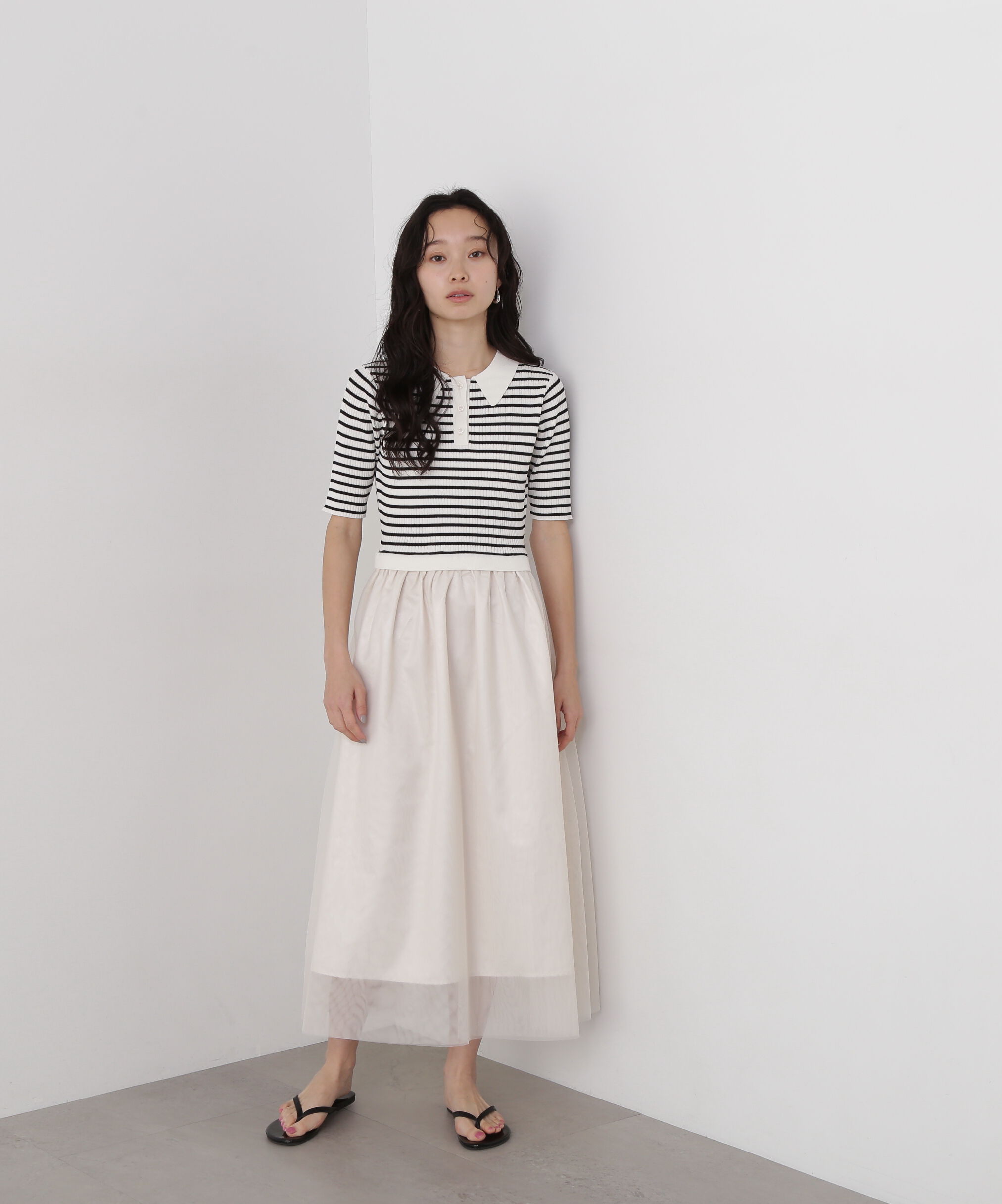  「ポロニットチュールスカートドッキングワンピース」|ワンピース|