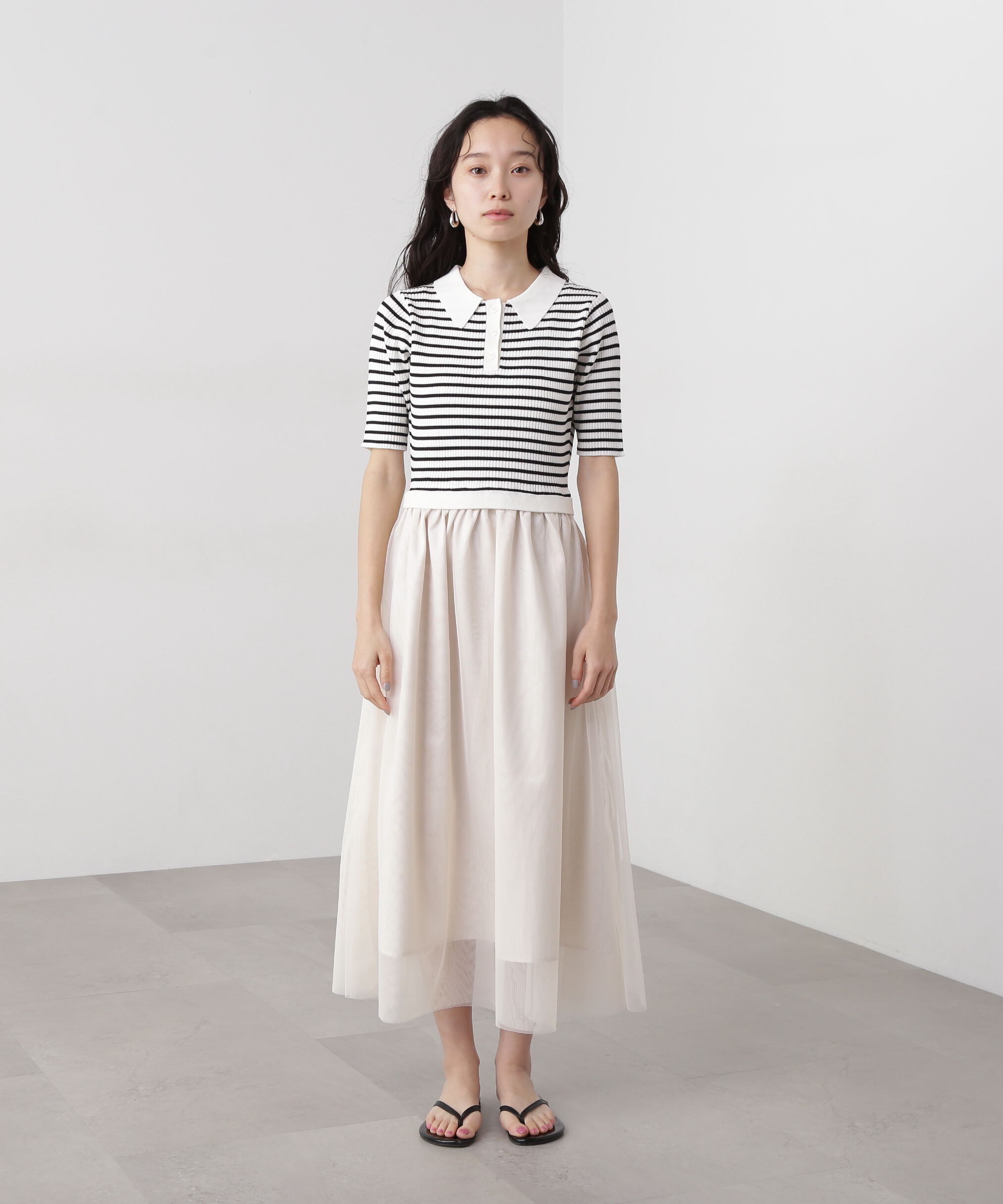  「ポロニットチュールスカートドッキングワンピース」|ワンピース|