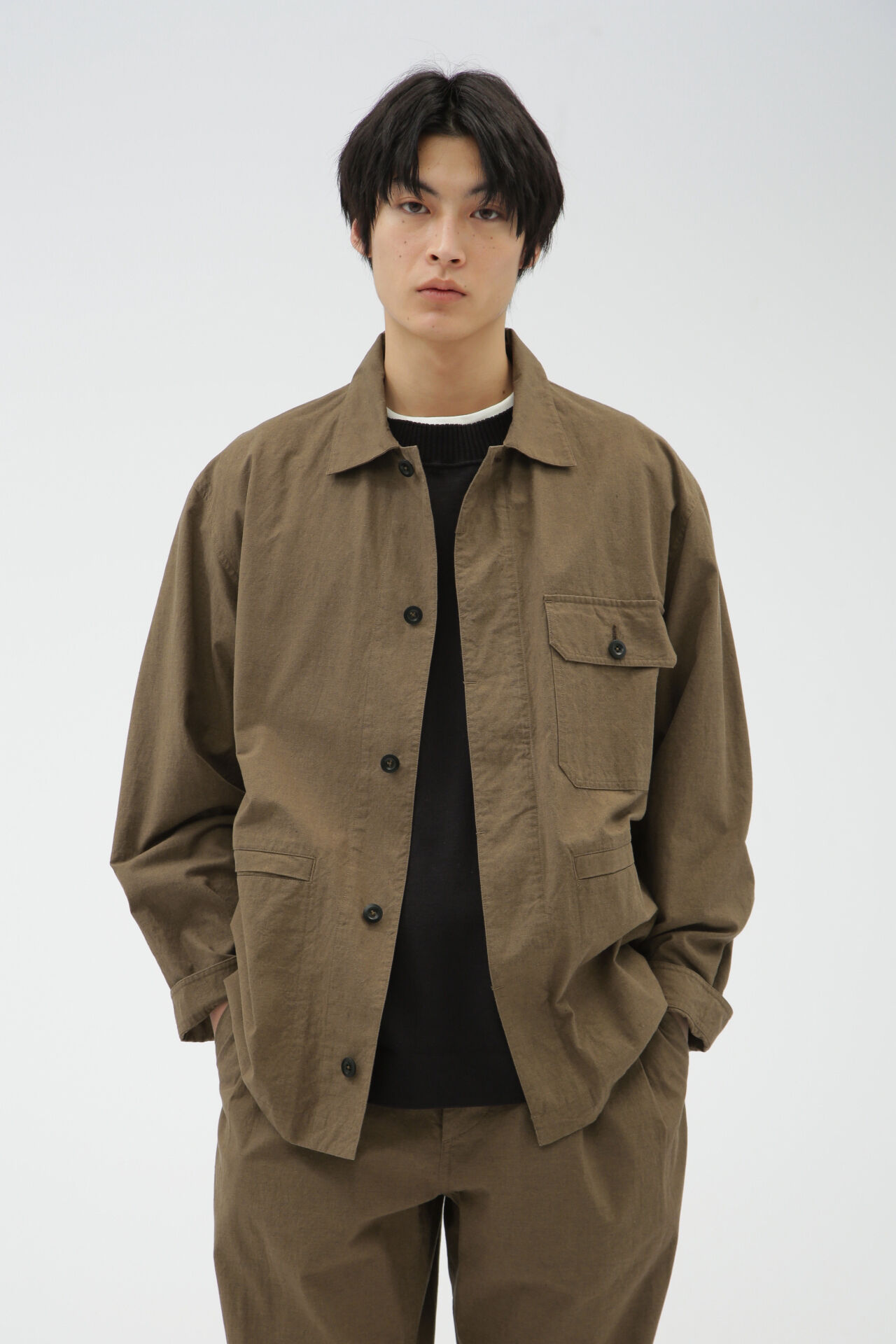 MHL.「OVERDYE MELANGE COTTON LINEN」|ブルゾン・スタジャン|BROWN